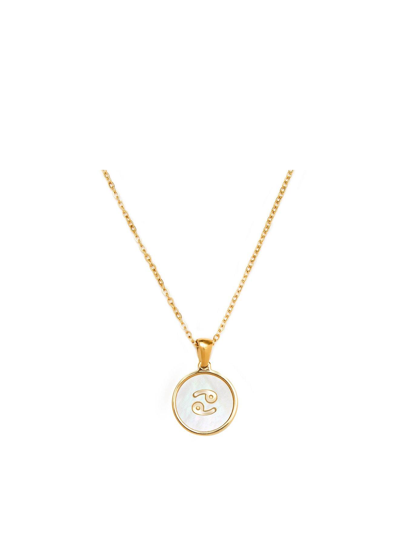 Product photograph of The Love Silver Collection Gold Plated Mother Of Pearl Zodiac Charm Necklace from very.co.uk
