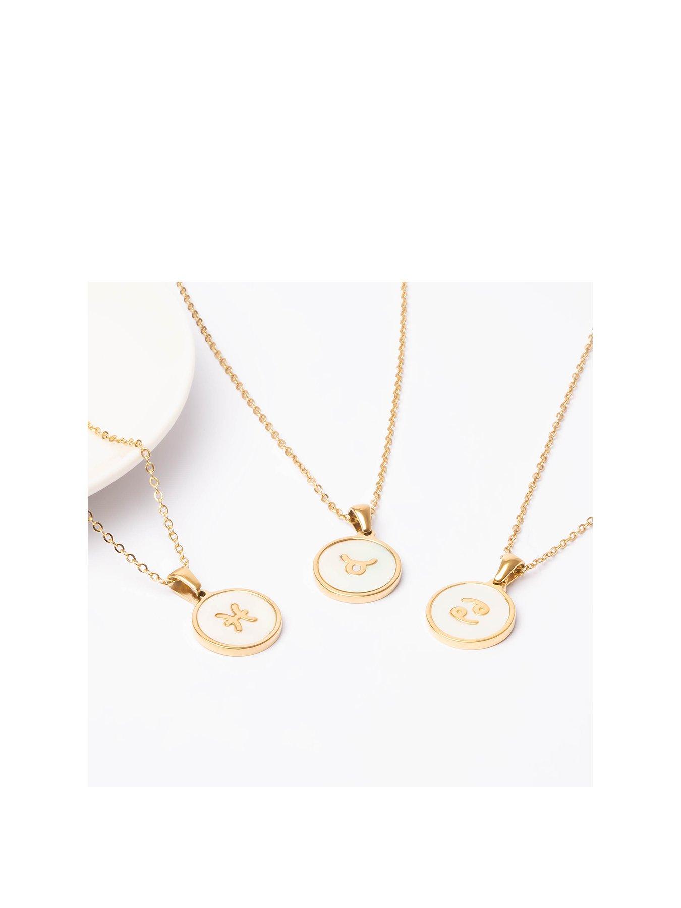 The Love Collection Gold Plated Mother of Pearl Zodiac Charm Necklace