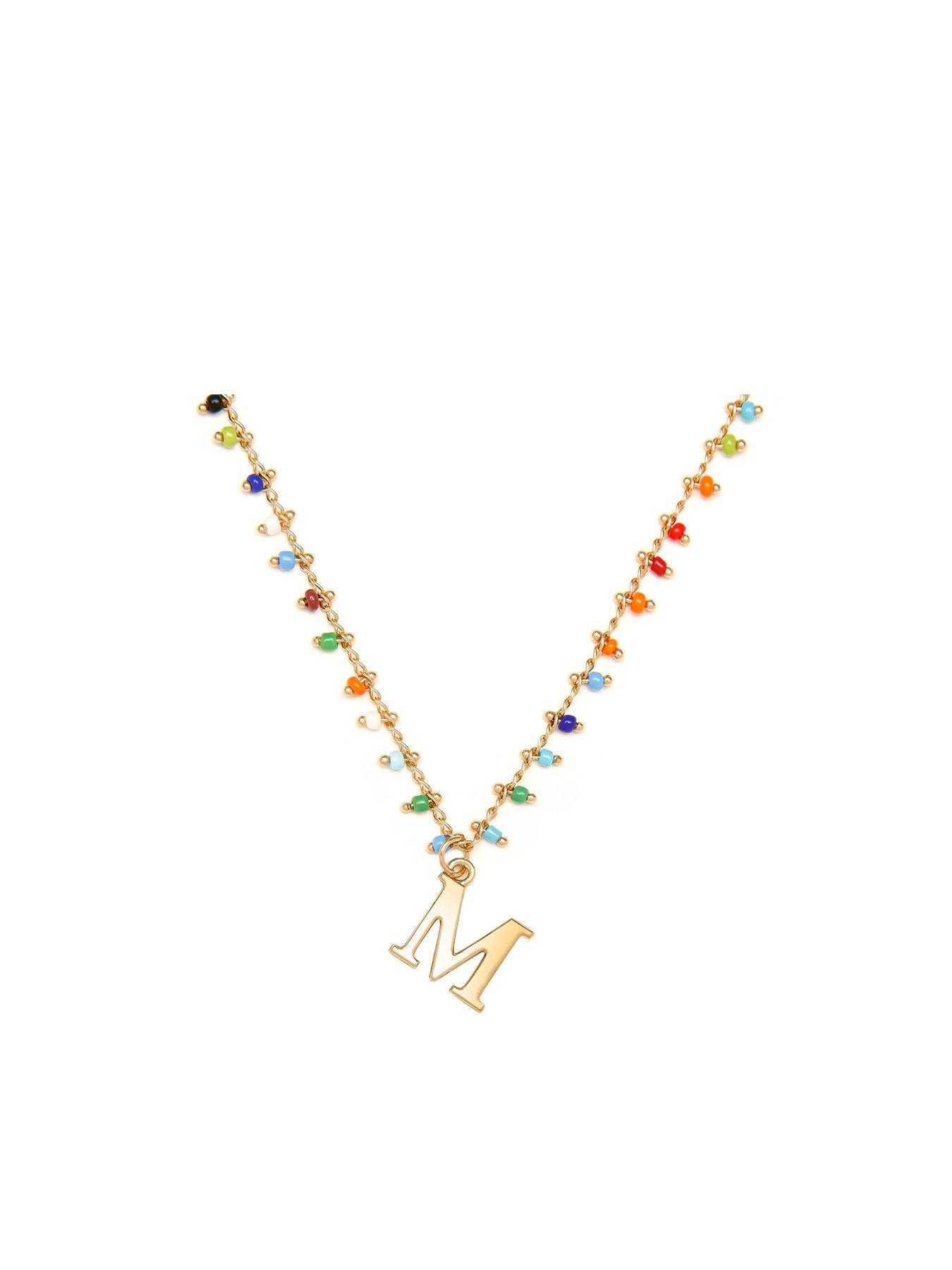 Product photograph of The Love Silver Collection Gold Plated Rainbow Bead Letter Charm Necklace from very.co.uk