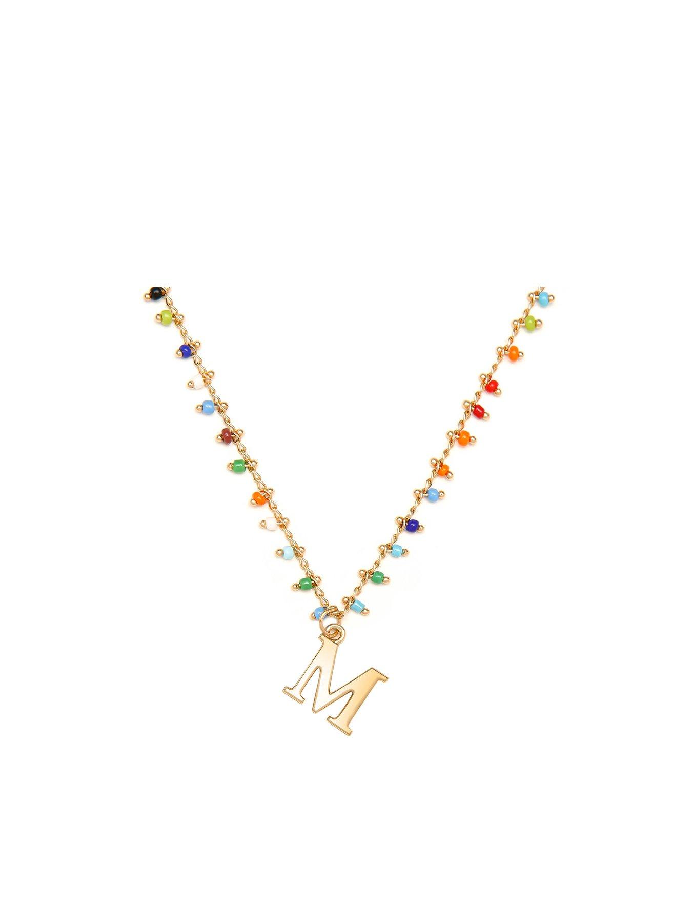 undefined Gold Plated Rainbow Bead Letter Charm Necklace