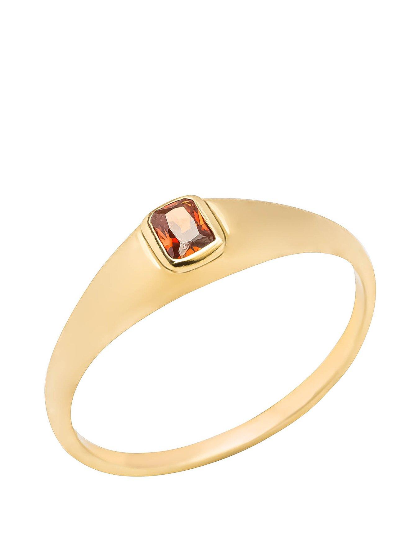 undefined 18ct Gold Plated Sterling Silver Garnet CZ Square Ring
