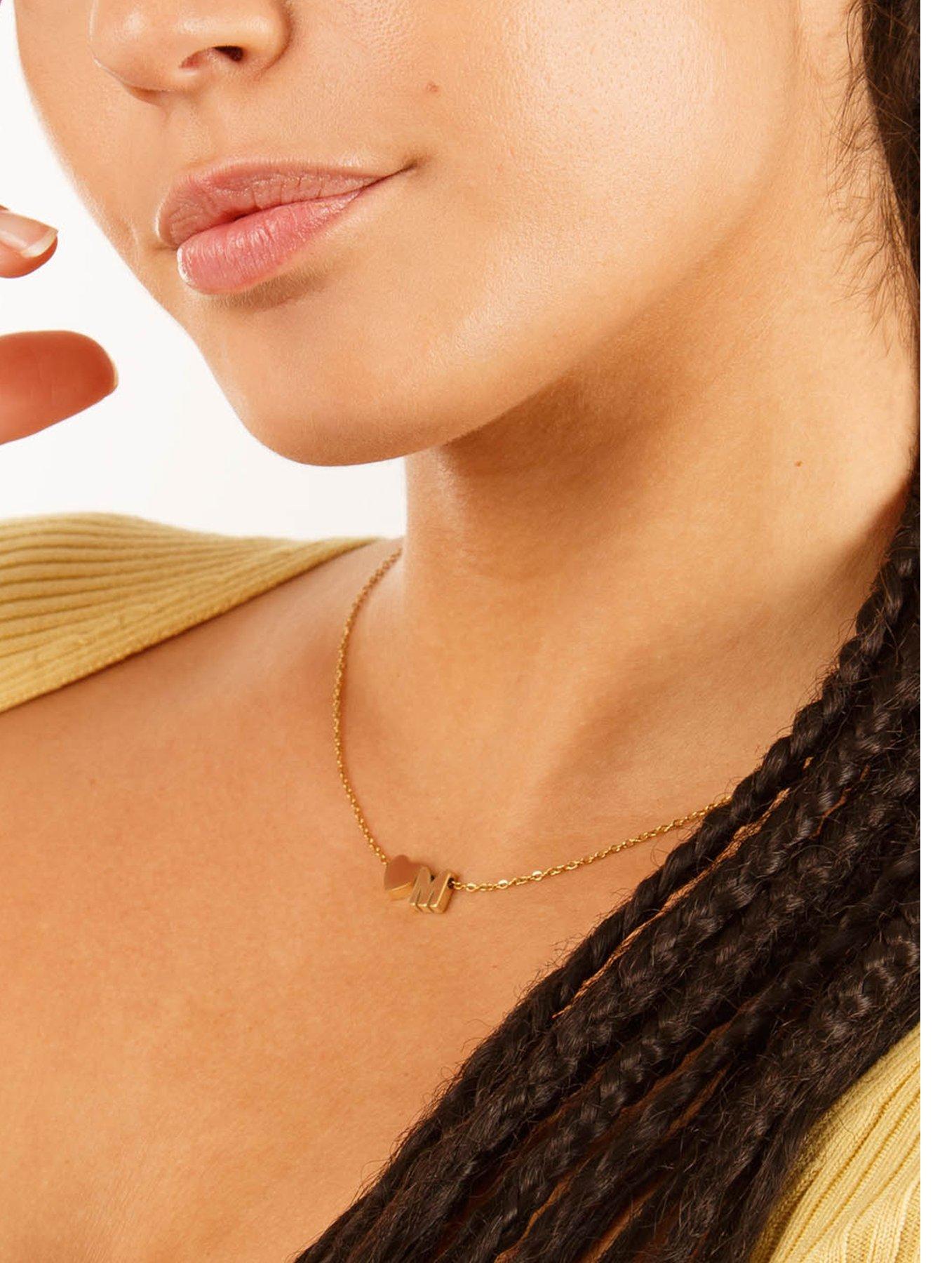 The Love Collection Gold Plated Heart and Initial Charm Necklace