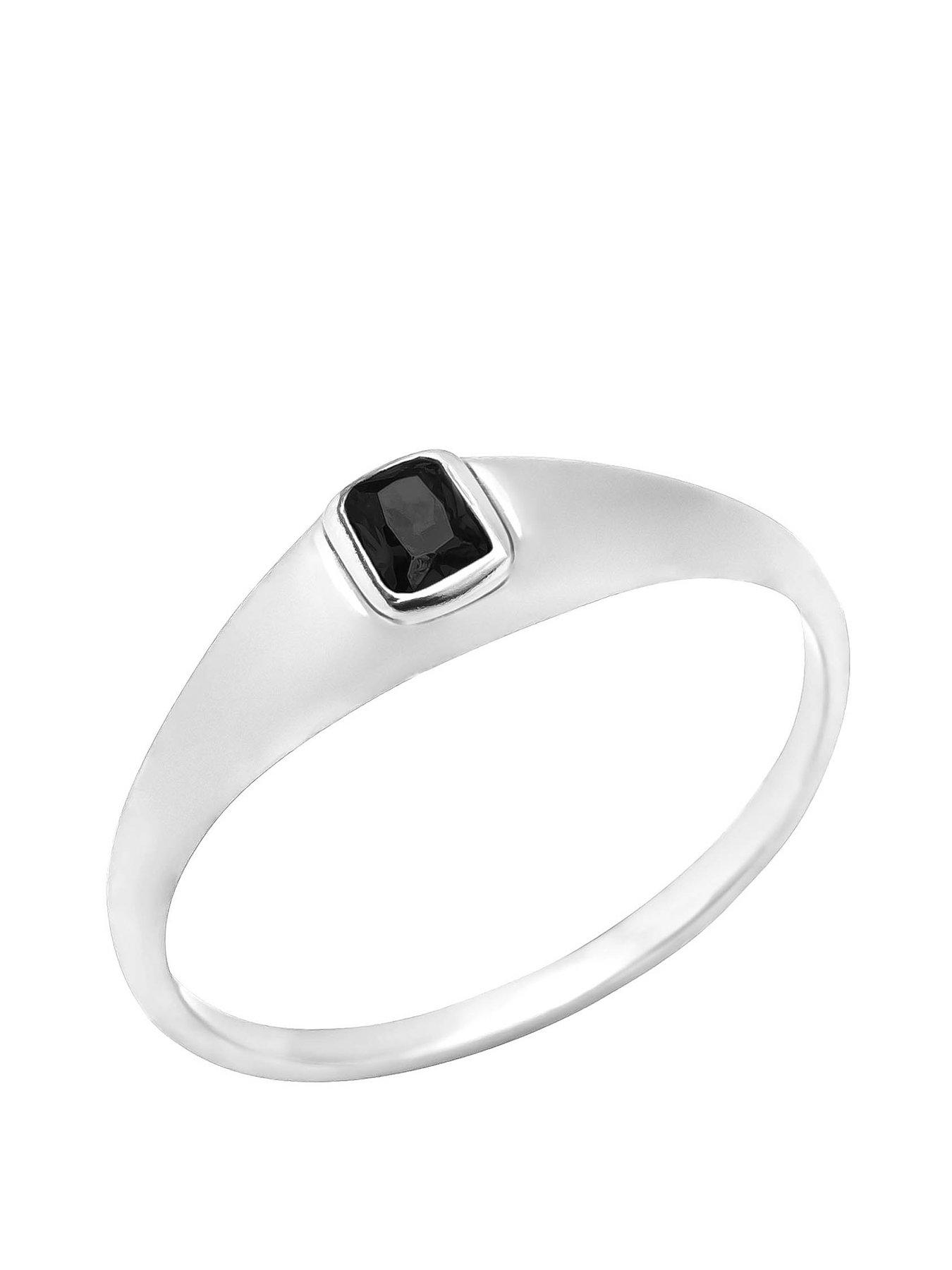 Product photograph of The Love Silver Collection Sterling Silver Black Cz Square Ring from very.co.uk