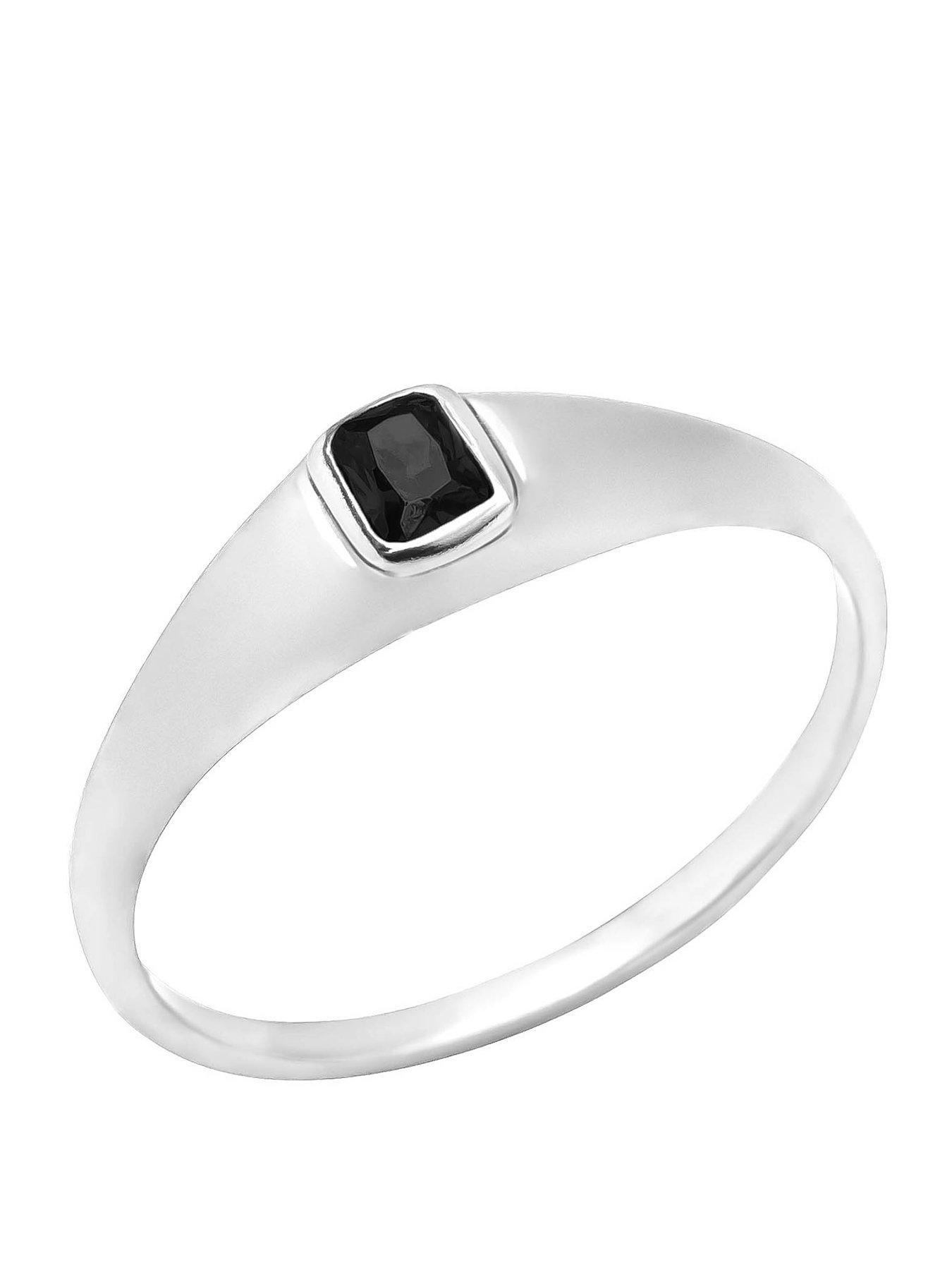 The Love Collection Sterling Silver Black CZ Square Ring