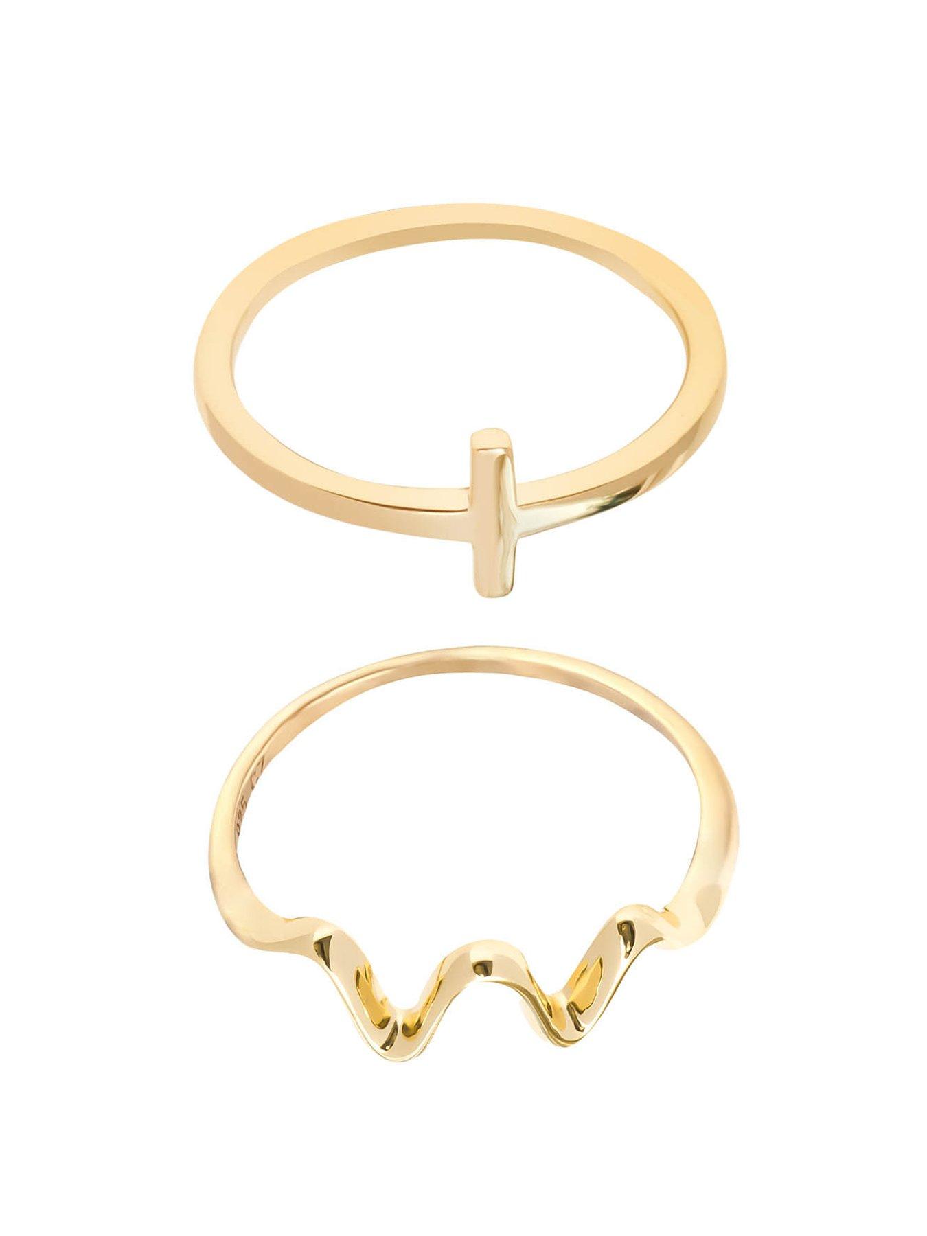 Image 1 of 5 of The Love Collection 18ct Gold Plated Sterling Silver Cross Bar and Wave Stacking Ring Set