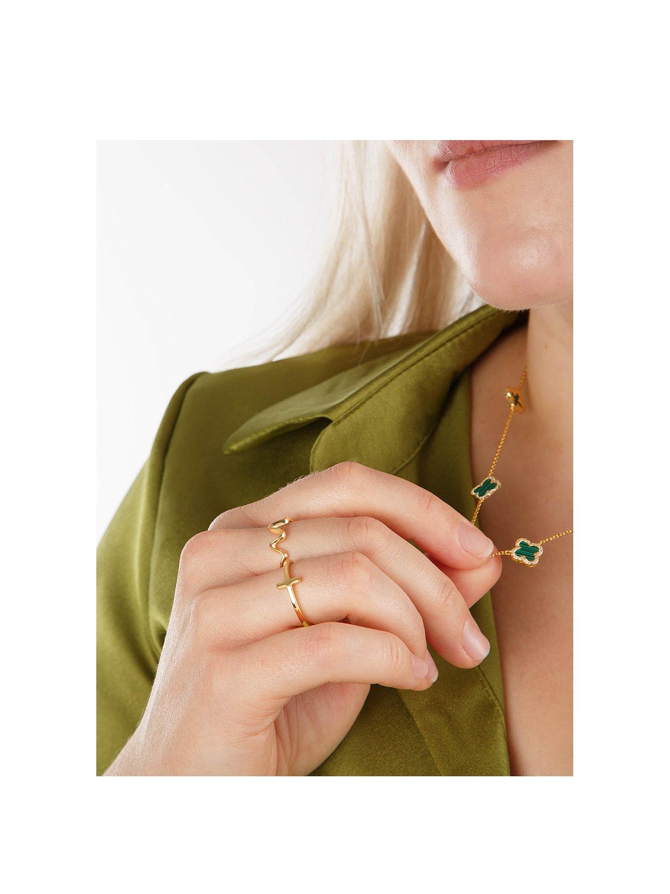 Image 2 of 5 of The Love Collection 18ct Gold Plated Sterling Silver Cross Bar and Wave Stacking Ring Set