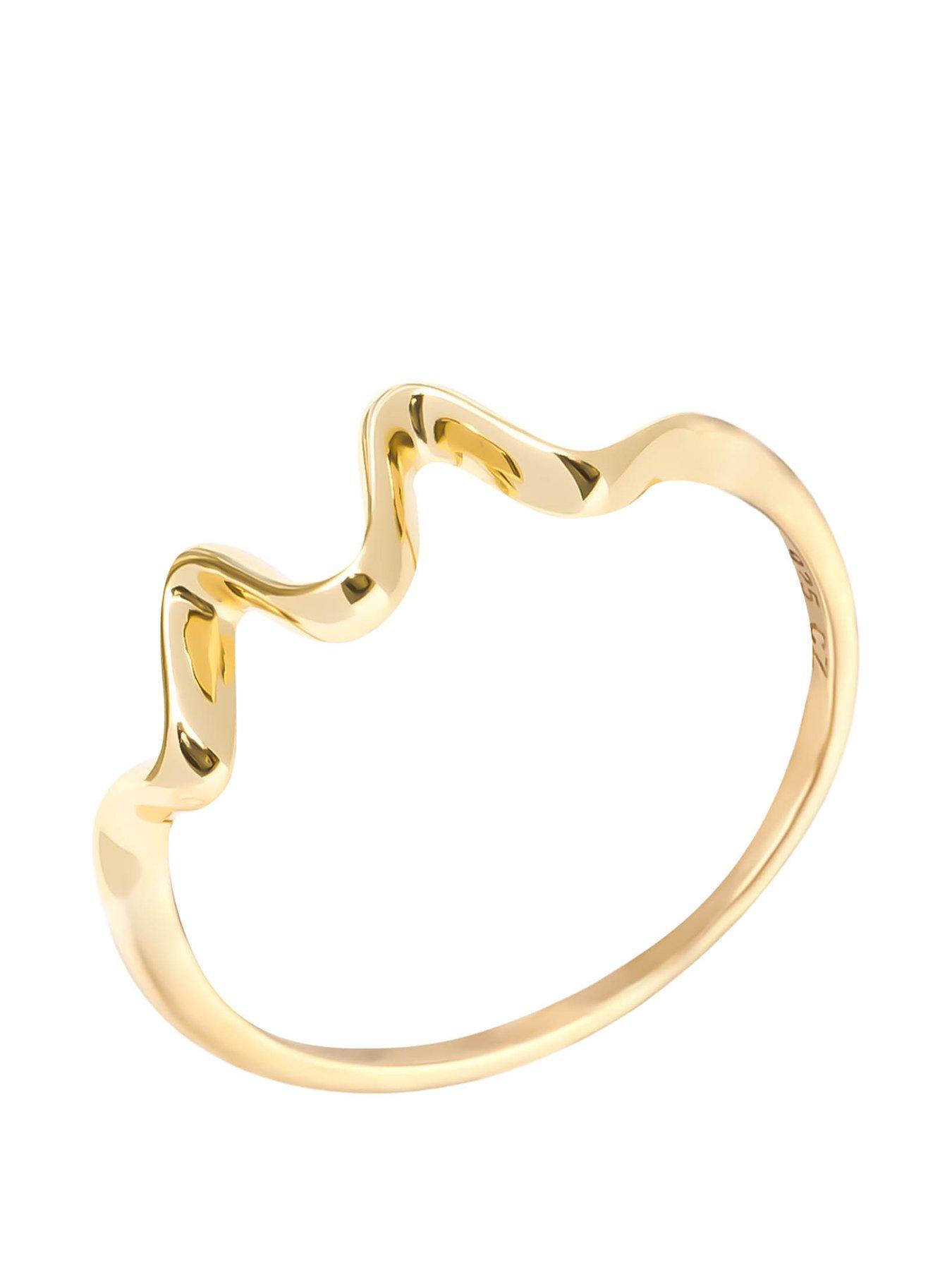 Image 3 of 5 of The Love Collection 18ct Gold Plated Sterling Silver Cross Bar and Wave Stacking Ring Set