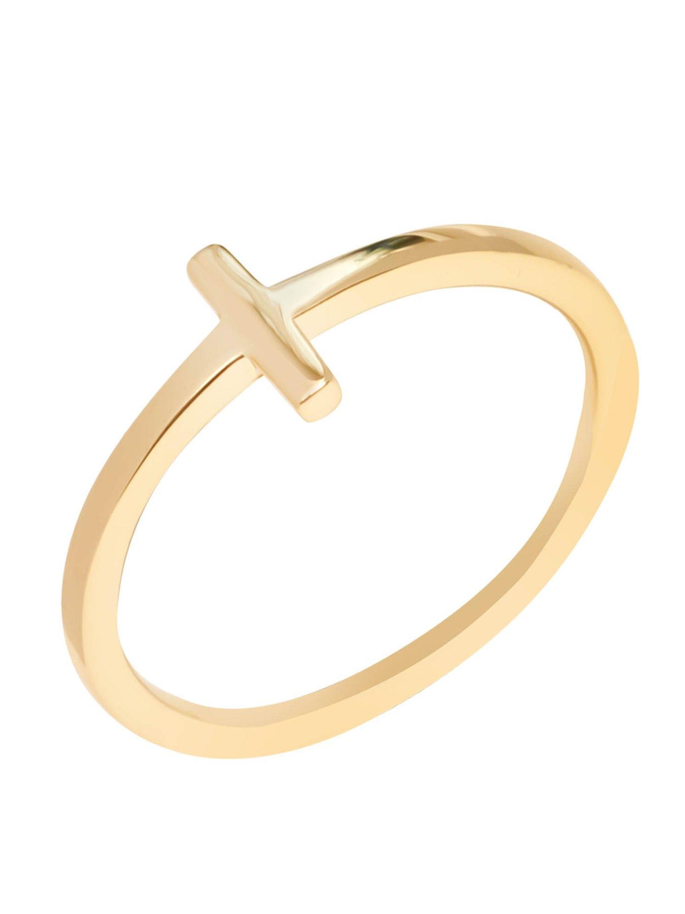 Image 4 of 5 of The Love Collection 18ct Gold Plated Sterling Silver Cross Bar and Wave Stacking Ring Set
