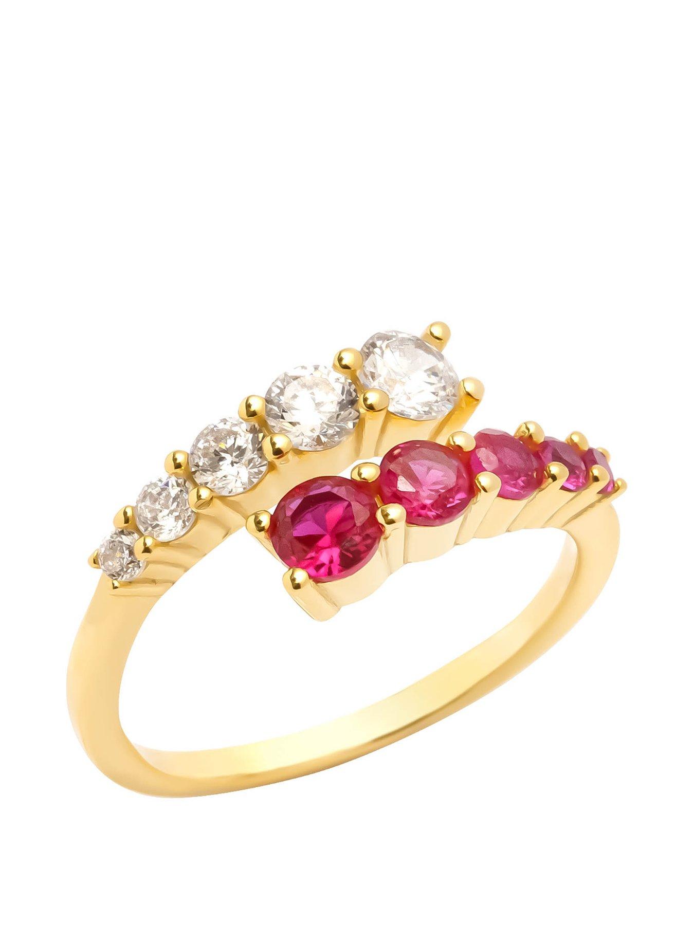 Product photograph of The Love Silver Collection 18ct Gold Plated Sterling Silver Ruby Cubic Zirconia Ring from very.co.uk
