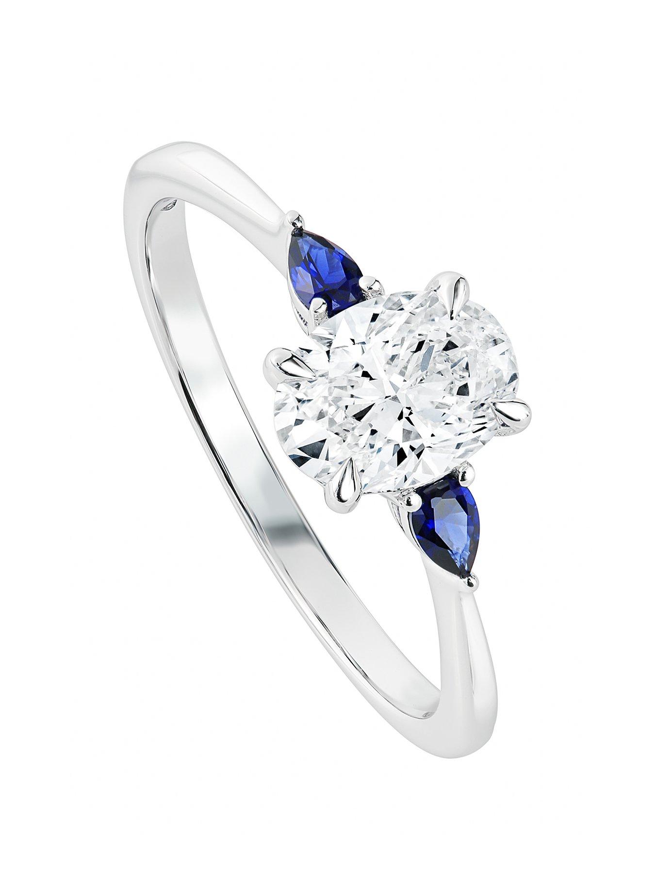 Product photograph of Created Brilliance Rebecca 9ct White Gold 0 75ct Tw Oval Lab Grown Diamond And Created Sapphire Ring from very.co.uk