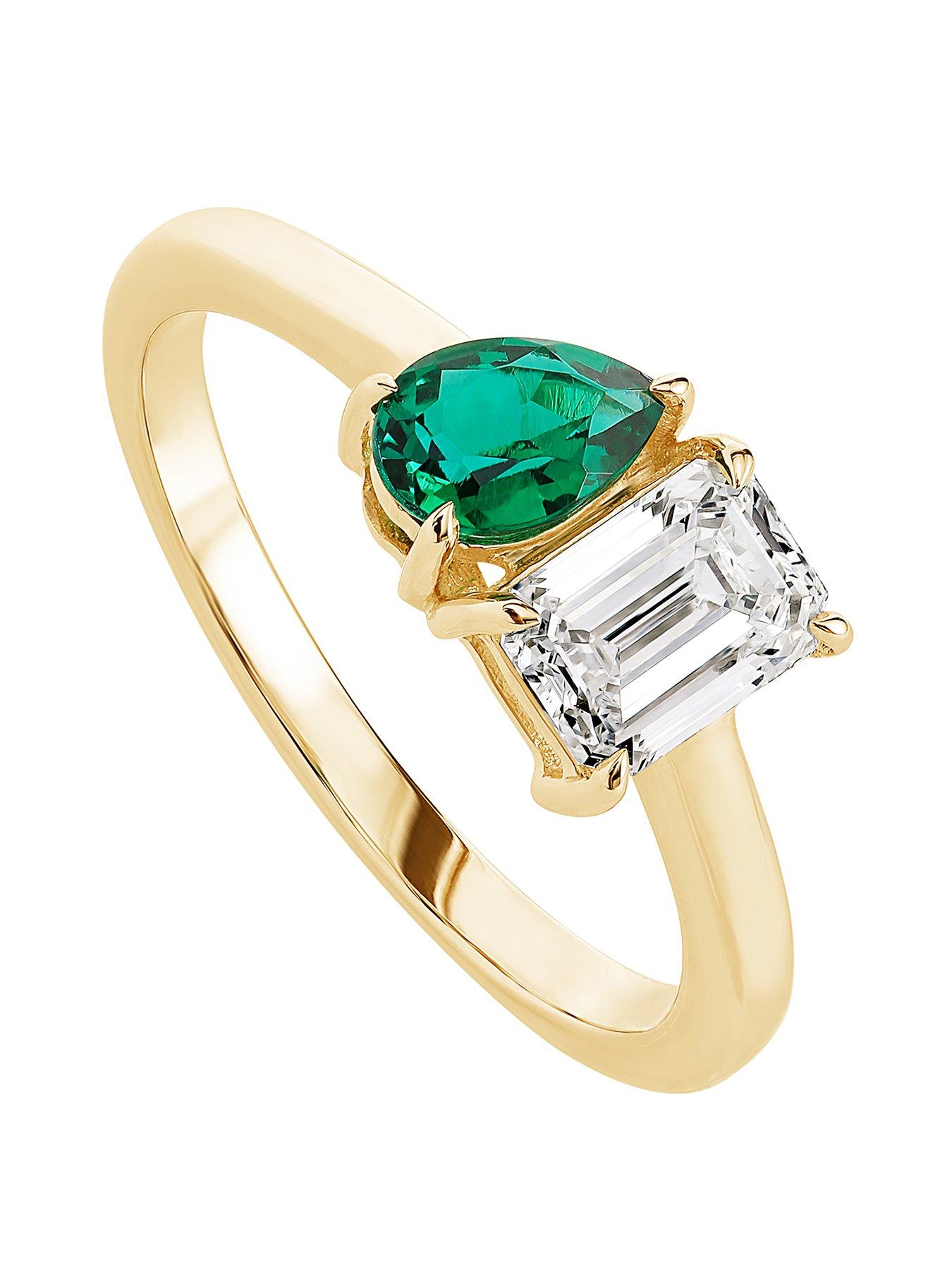 Product photograph of Created Brilliance Harmony 9ct Yellow Gold 0 75ct Tw Lab Grown Diamond And Created Emerald Toi Et Moi Ring from very.co.uk