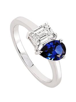 created brilliance harmony , 9ct white gold 0.75ct tw lab grown diamond and created sapphire toi et moi ring