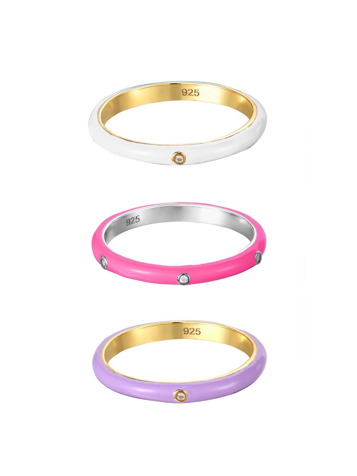 The Love Collection 18ct Gold Plated Sterling Silver Enamel CZ Pastel ...