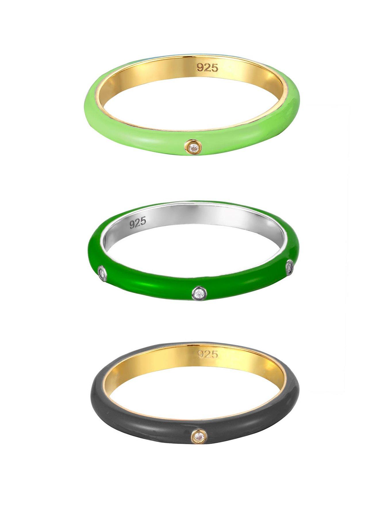 The Love Collection 18ct Gold Plated Sterling Silver Enamel CZ Edgy Ring Stacking Set