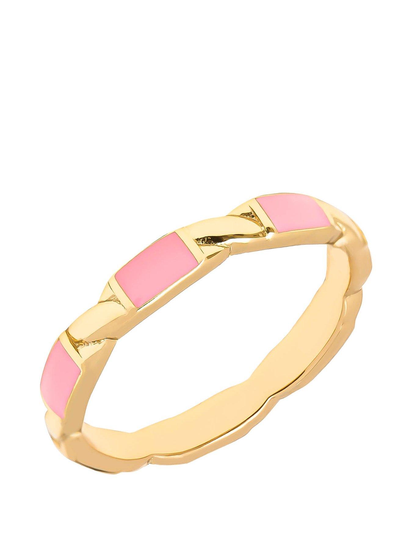 Product photograph of The Love Silver Collection 18ct Gold Plated Sterling Silver Enamel Pink Patterned Ring from very.co.uk