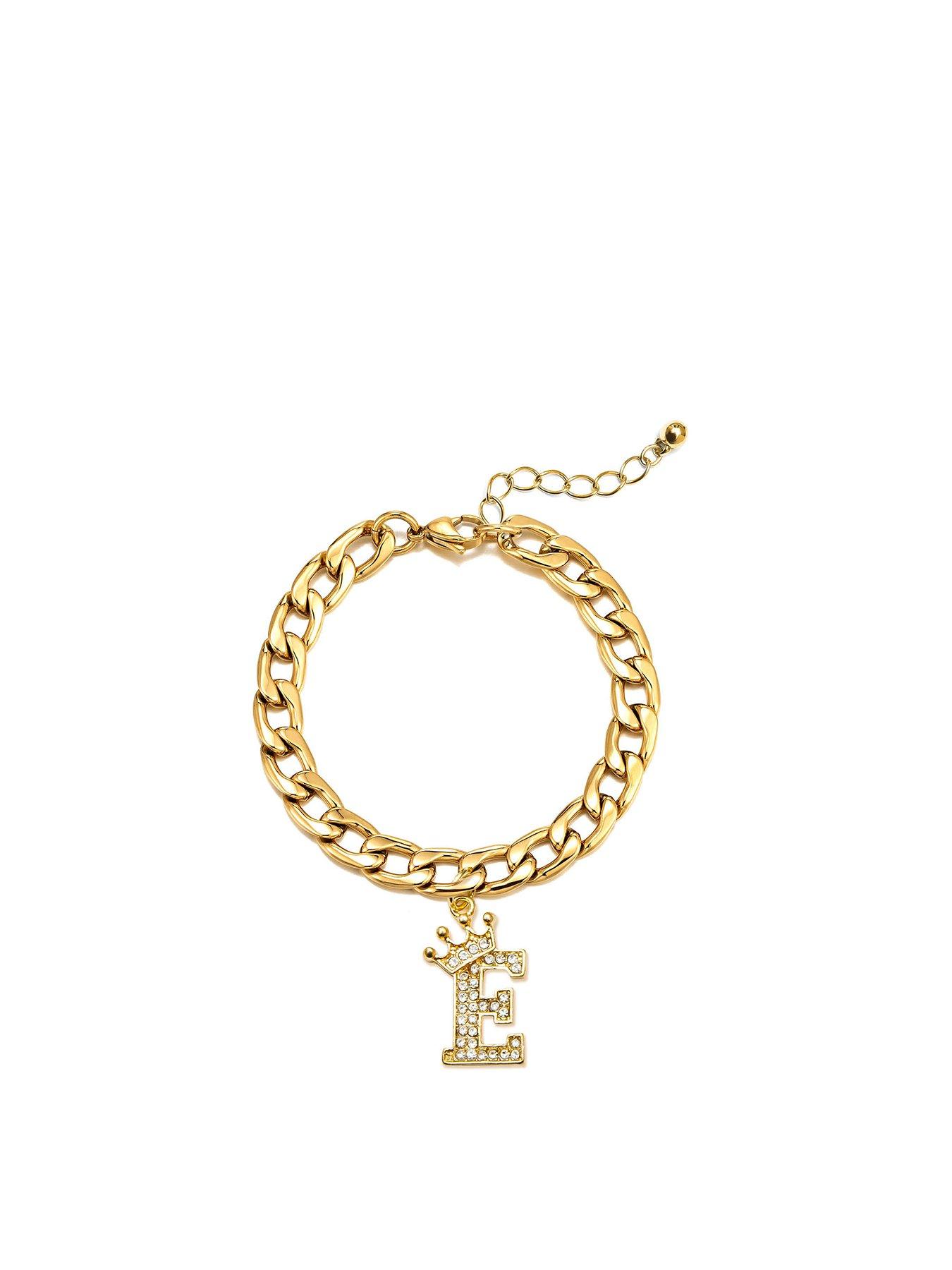 Product photograph of The Love Silver Collection Gold Plated Crystal Letter Charm Curb Bracelet from very.co.uk