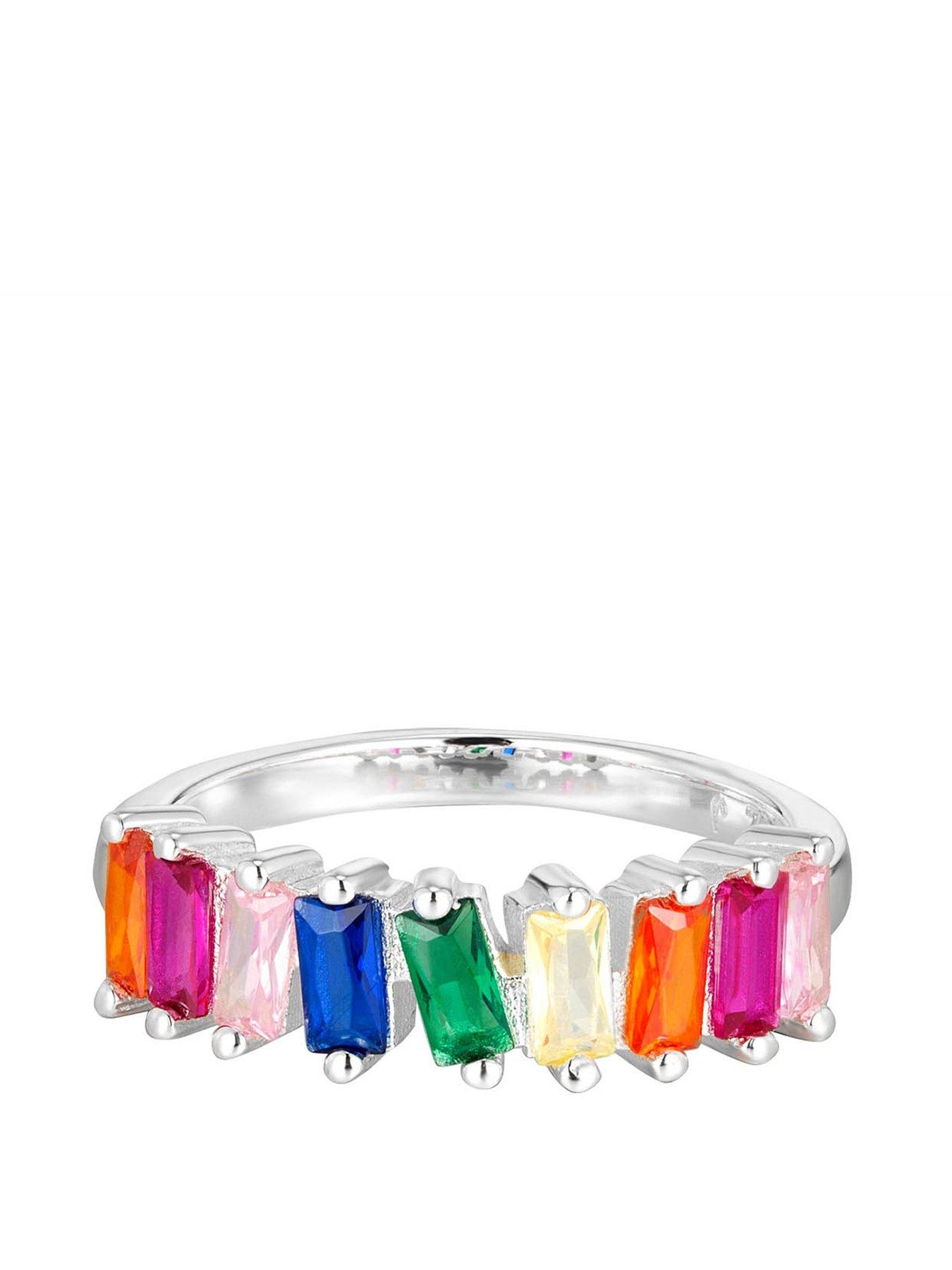 Image 2 of 3 of The Love Collection Sterling Silver Baguette Multicoloured CZ Stones Ring