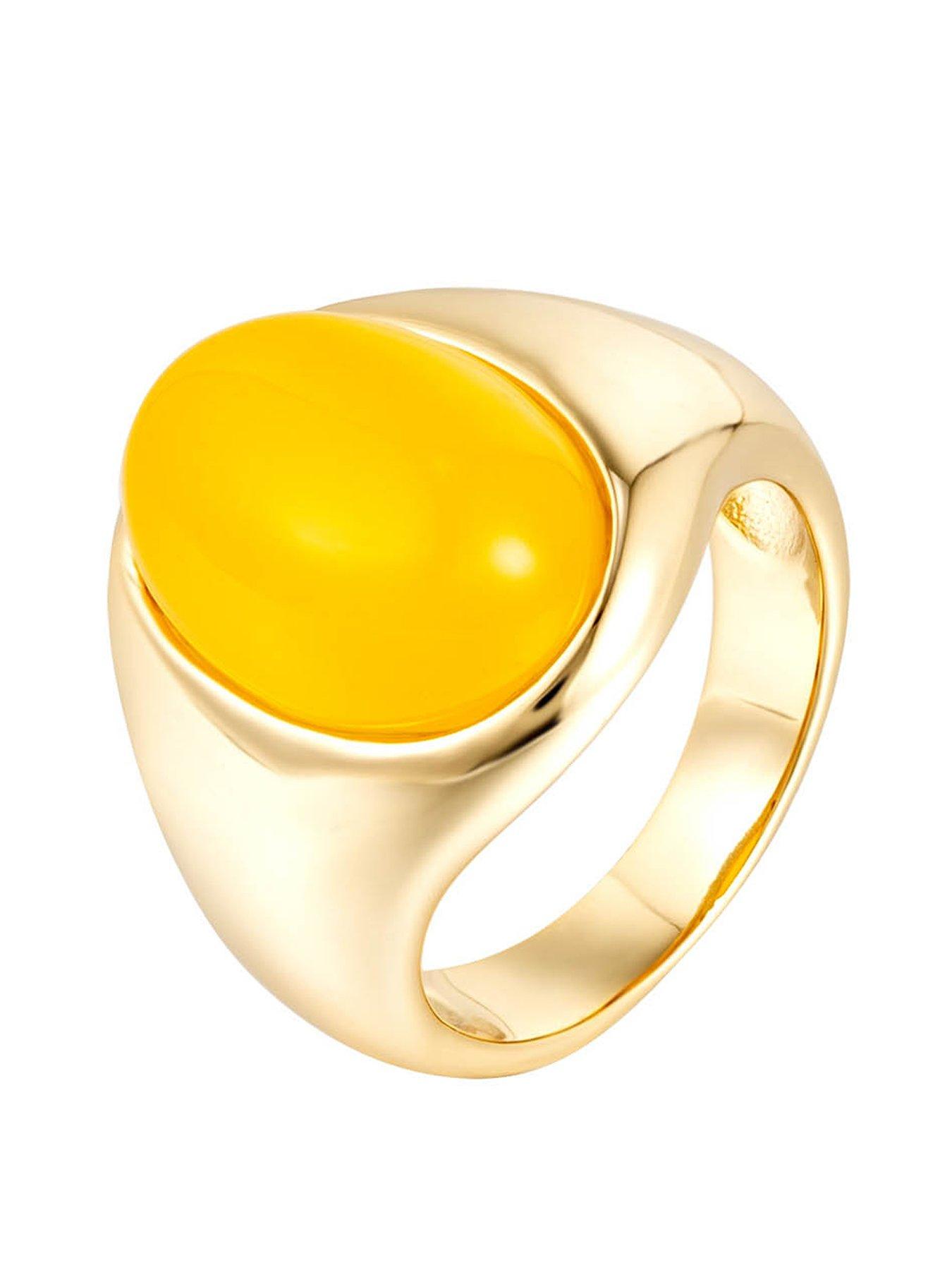 undefined 18ct Gold Plated Sterling Silver Citrine Oval Signet Style Ring