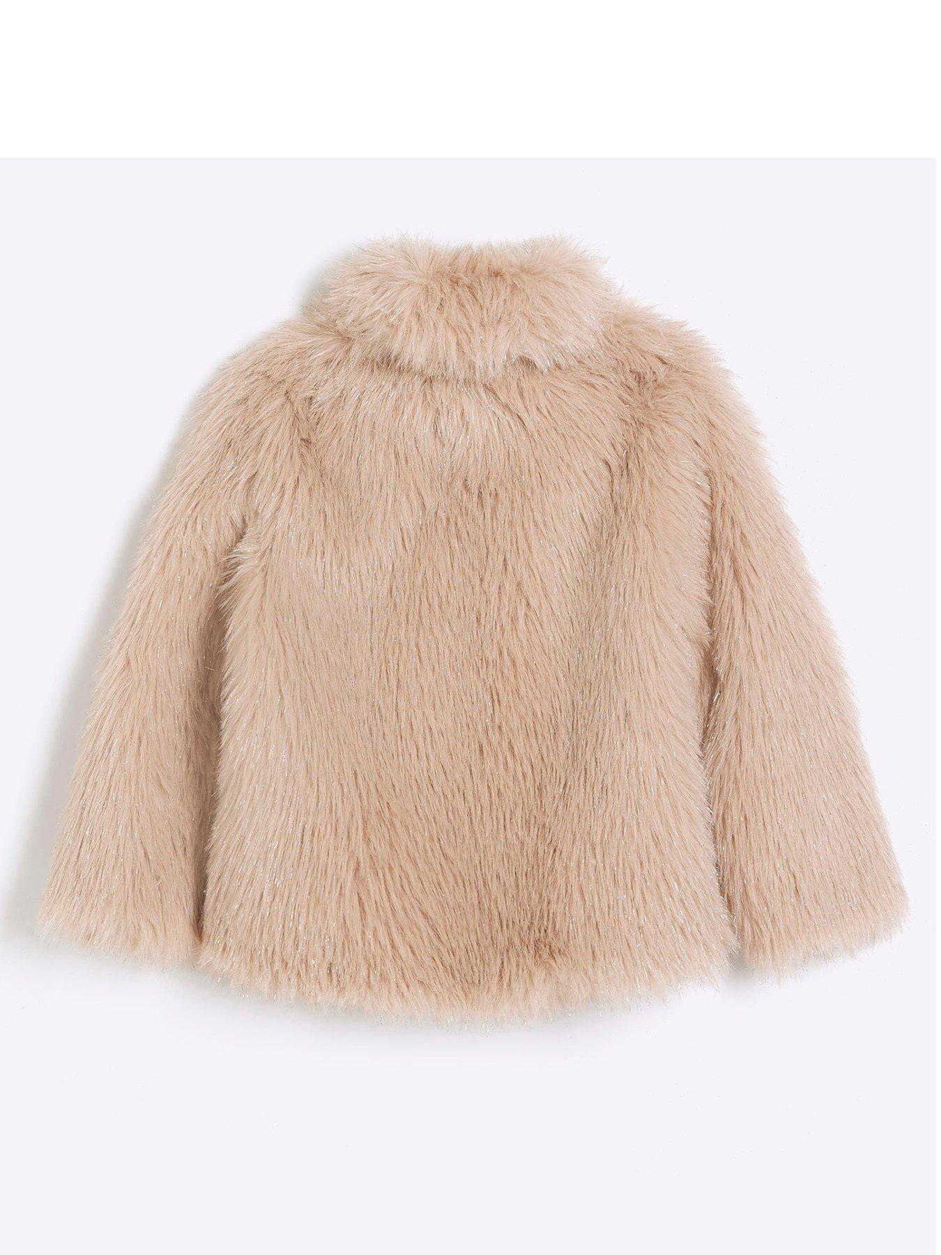 River island pink fur hot sale coat