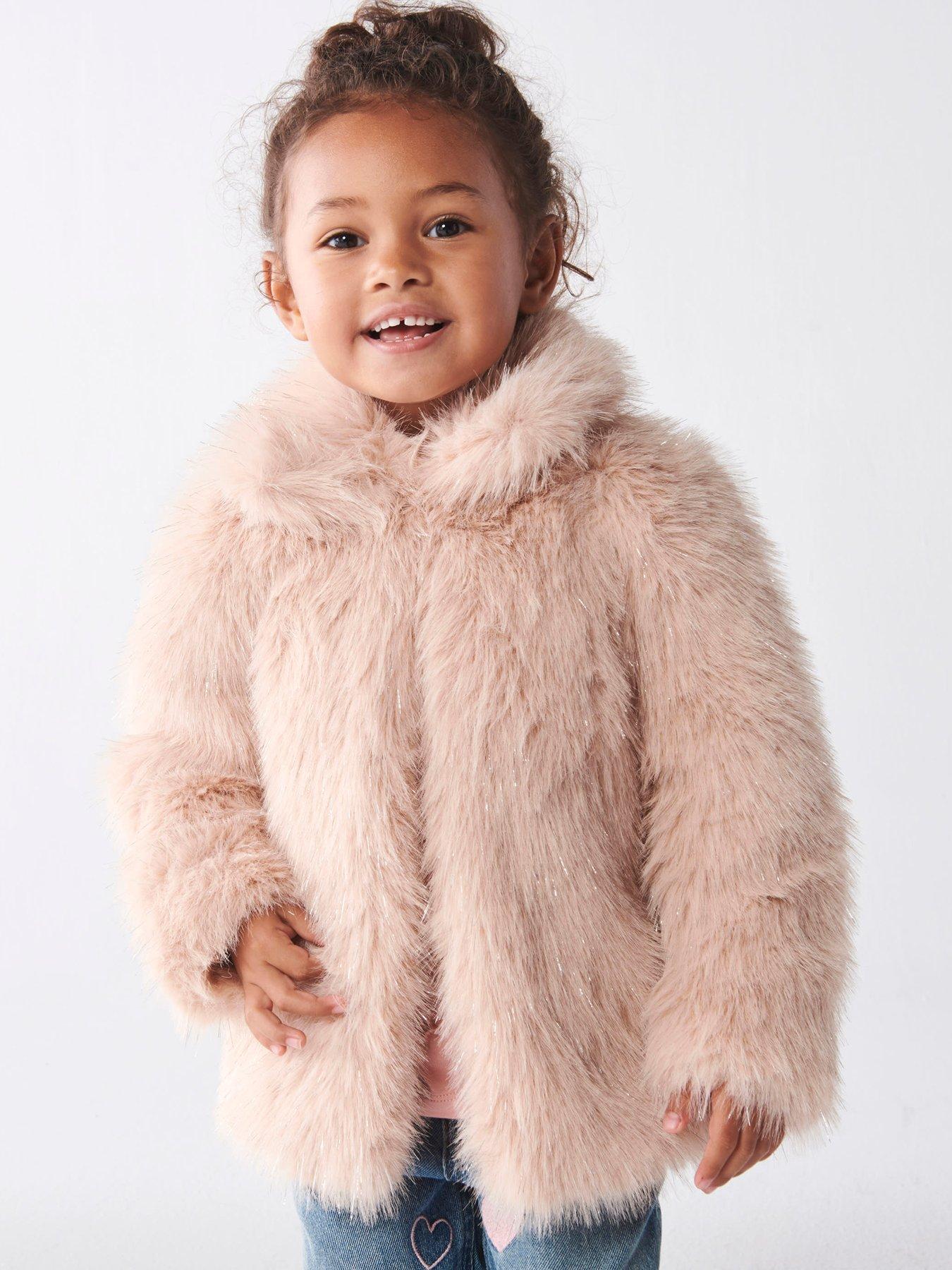 Mini Girl Tinsel Faux Fur Coat Pink