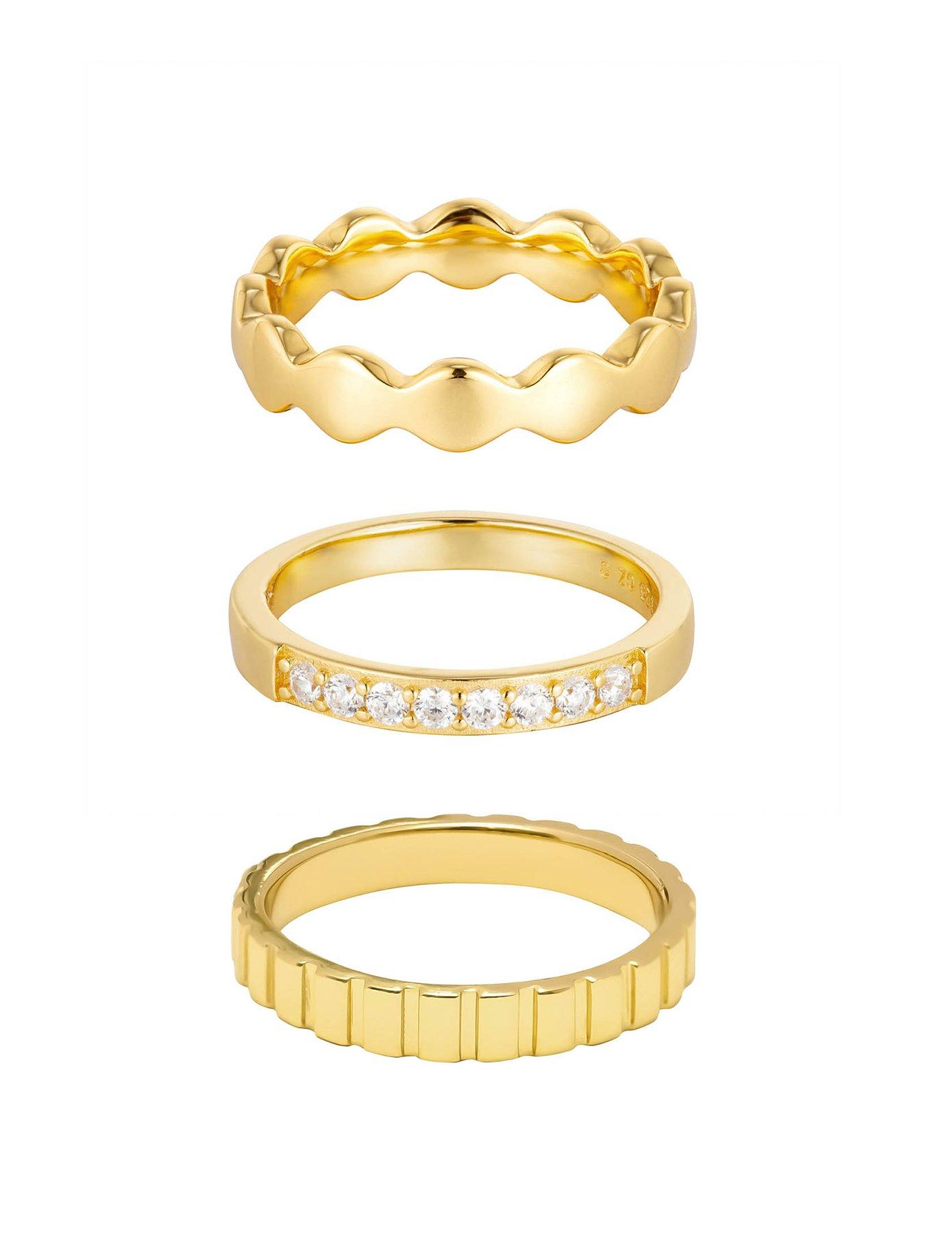 Product photograph of The Love Silver Collection 18ct Gold Plated Sterling Silver Set Of Three Bobble Cz And Ribbed Rings from very.co.uk