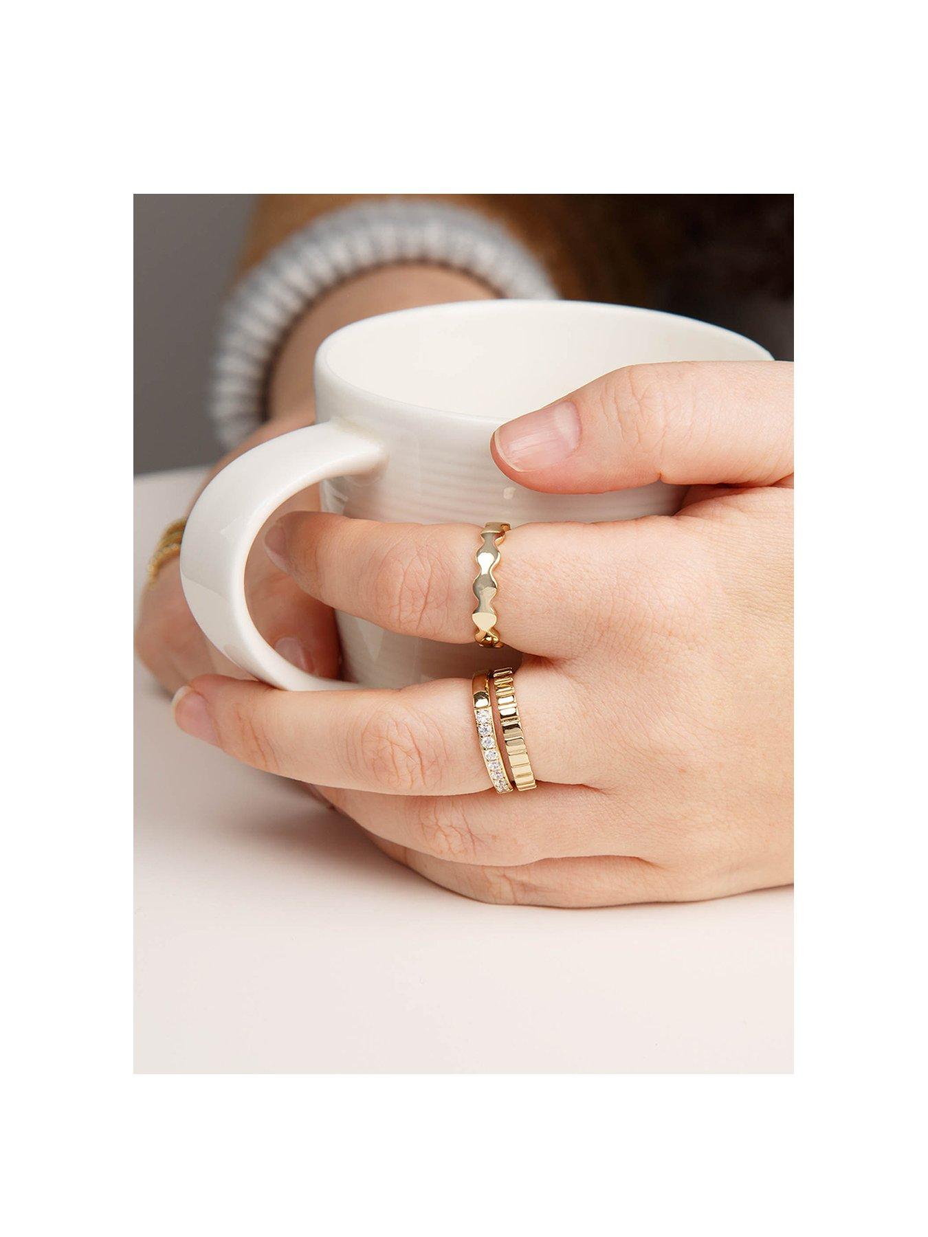 Image 2 of 6 of The Love Collection 18ct Gold Plated Sterling Silver Set of Three Bobble, CZ and Ribbed Rings