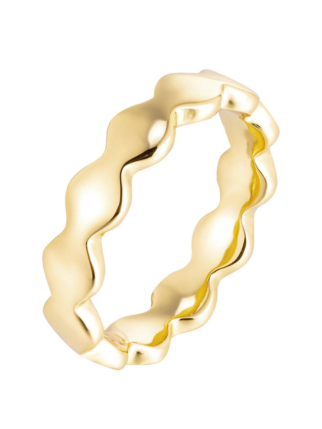 Image 3 of 6 of The Love Collection 18ct Gold Plated Sterling Silver Set of Three Bobble, CZ and Ribbed Rings