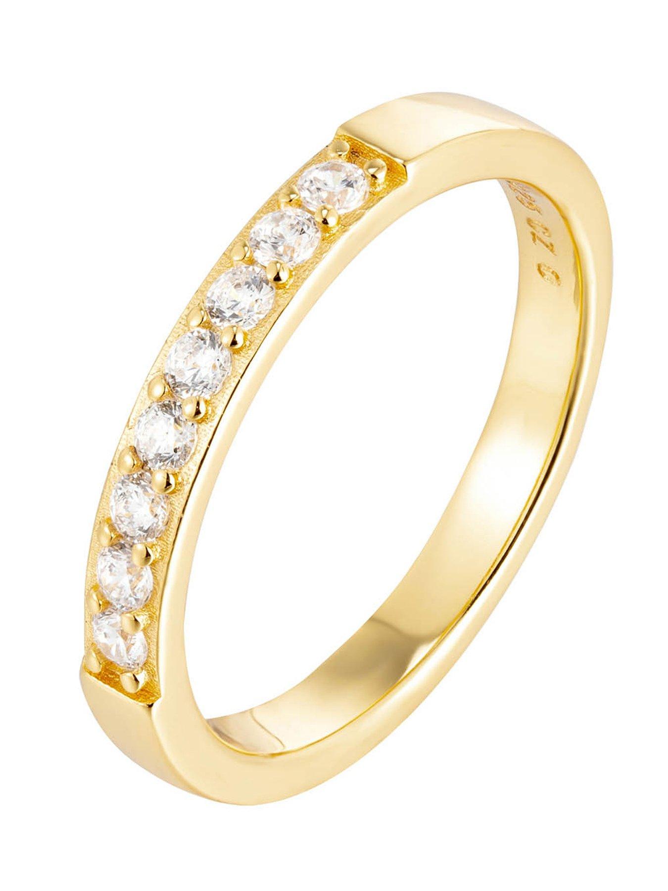 Image 4 of 6 of The Love Collection 18ct Gold Plated Sterling Silver Set of Three Bobble, CZ and Ribbed Rings