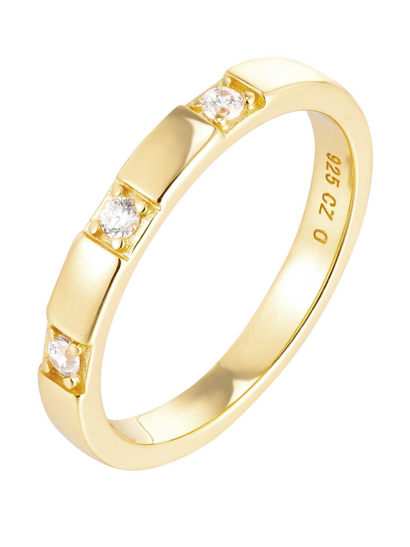 The Love Collection 18ct Gold Plated Sterling Silver Set of Three Rope and CZ Stacking Rings