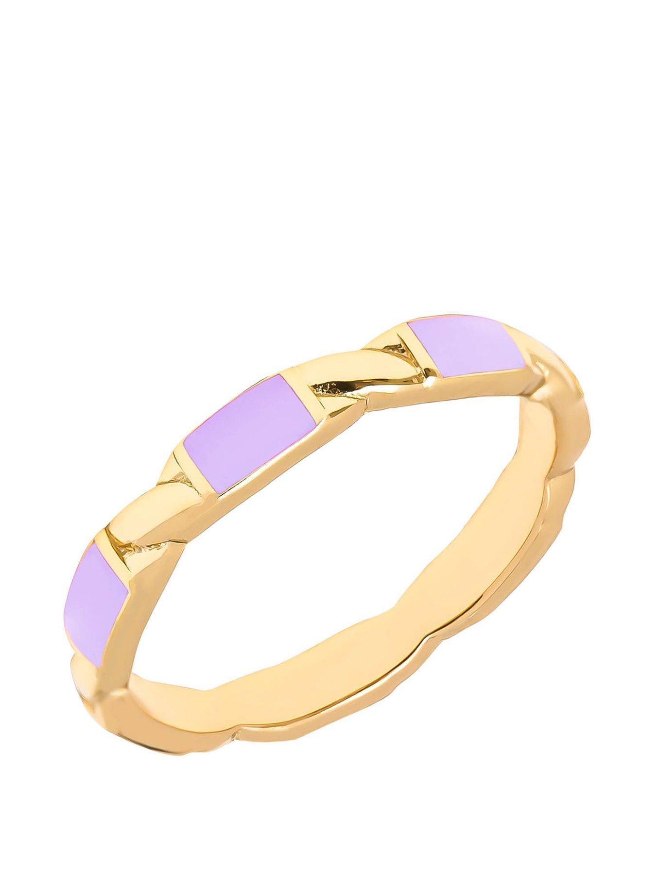 Product photograph of The Love Silver Collection 18ct Gold Plated Sterling Silver Enamel Purple Patterned Ring from very.co.uk