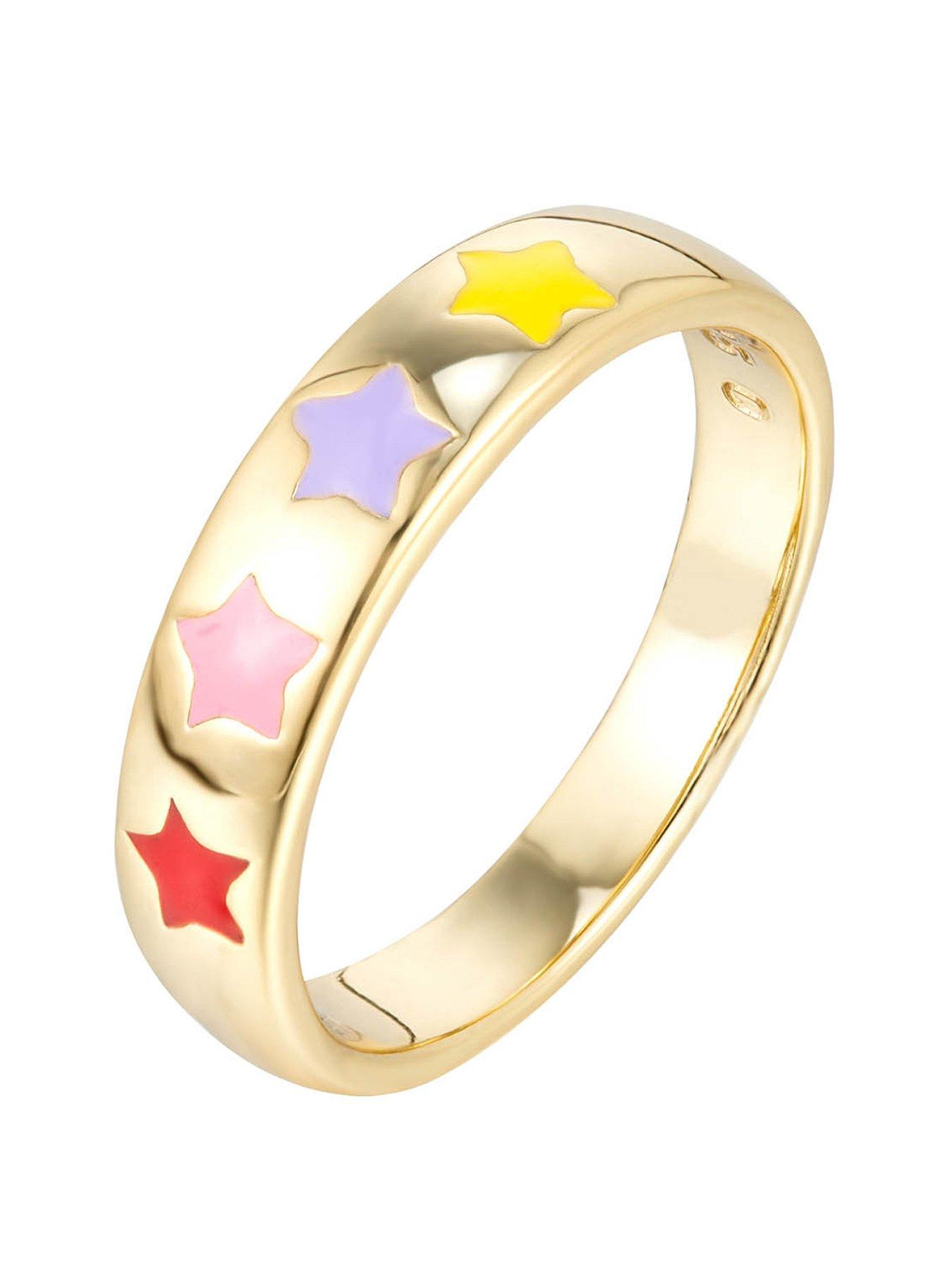 Product photograph of The Love Silver Collection 18ct Gold Plated Sterling Silver Enamel Star Ring from very.co.uk