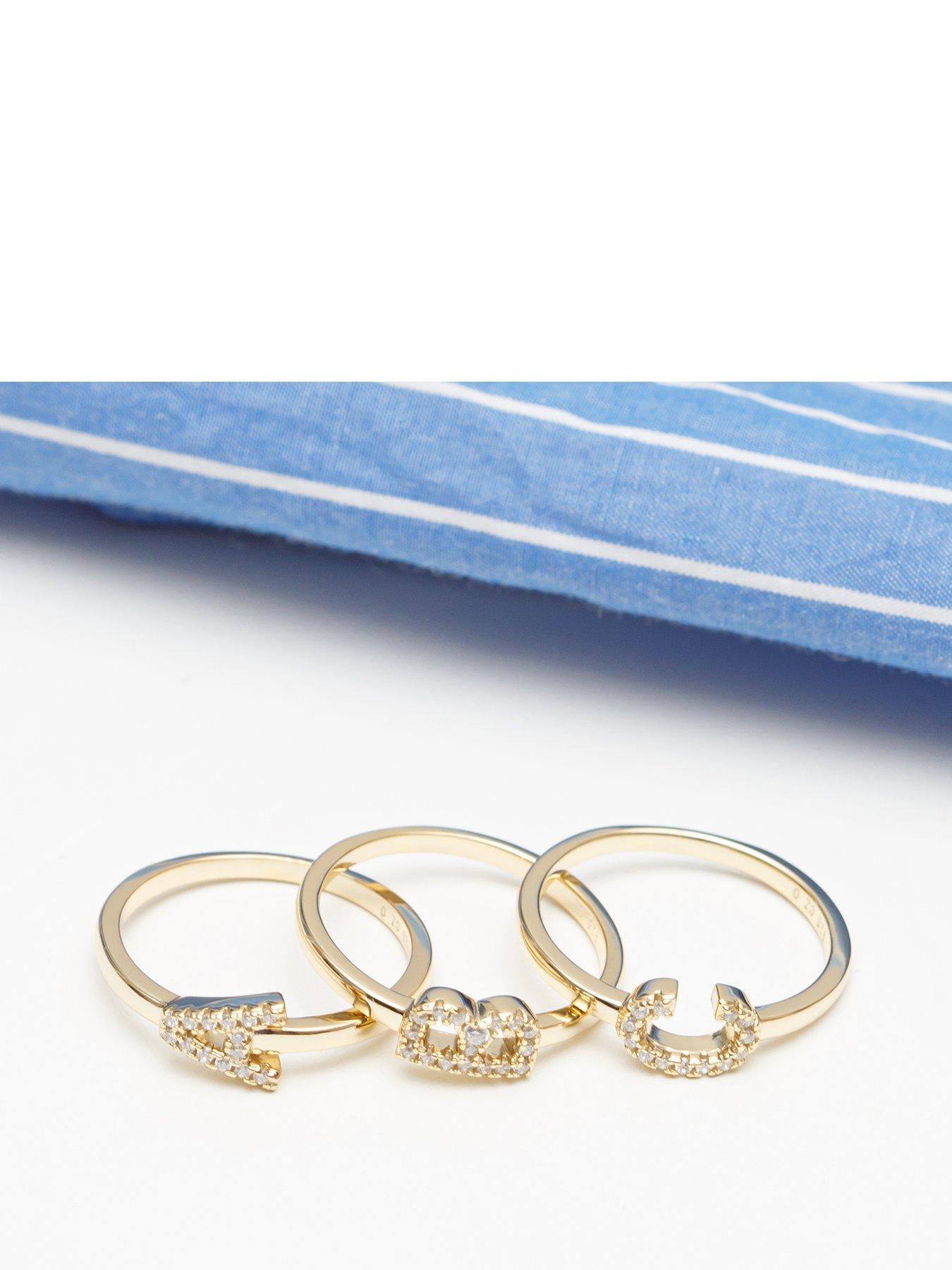 undefined 18ct Gold Plated Sterling Silver Sparkling Vertical CZ Letter Ring