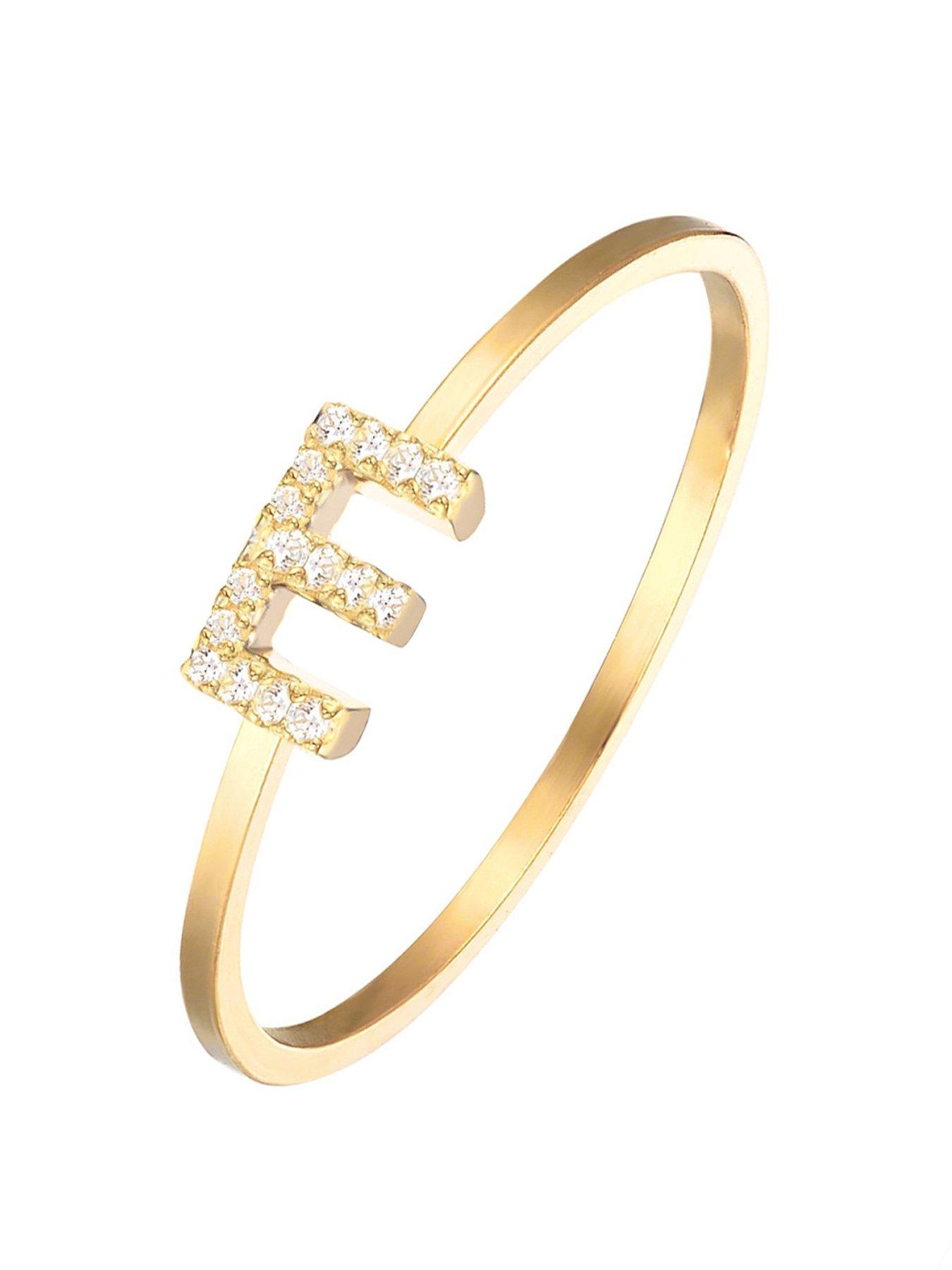 Product photograph of The Love Silver Collection 18ct Gold Plated Sterling Silver Sparkling Vertical Cz Letter Ring from very.co.uk
