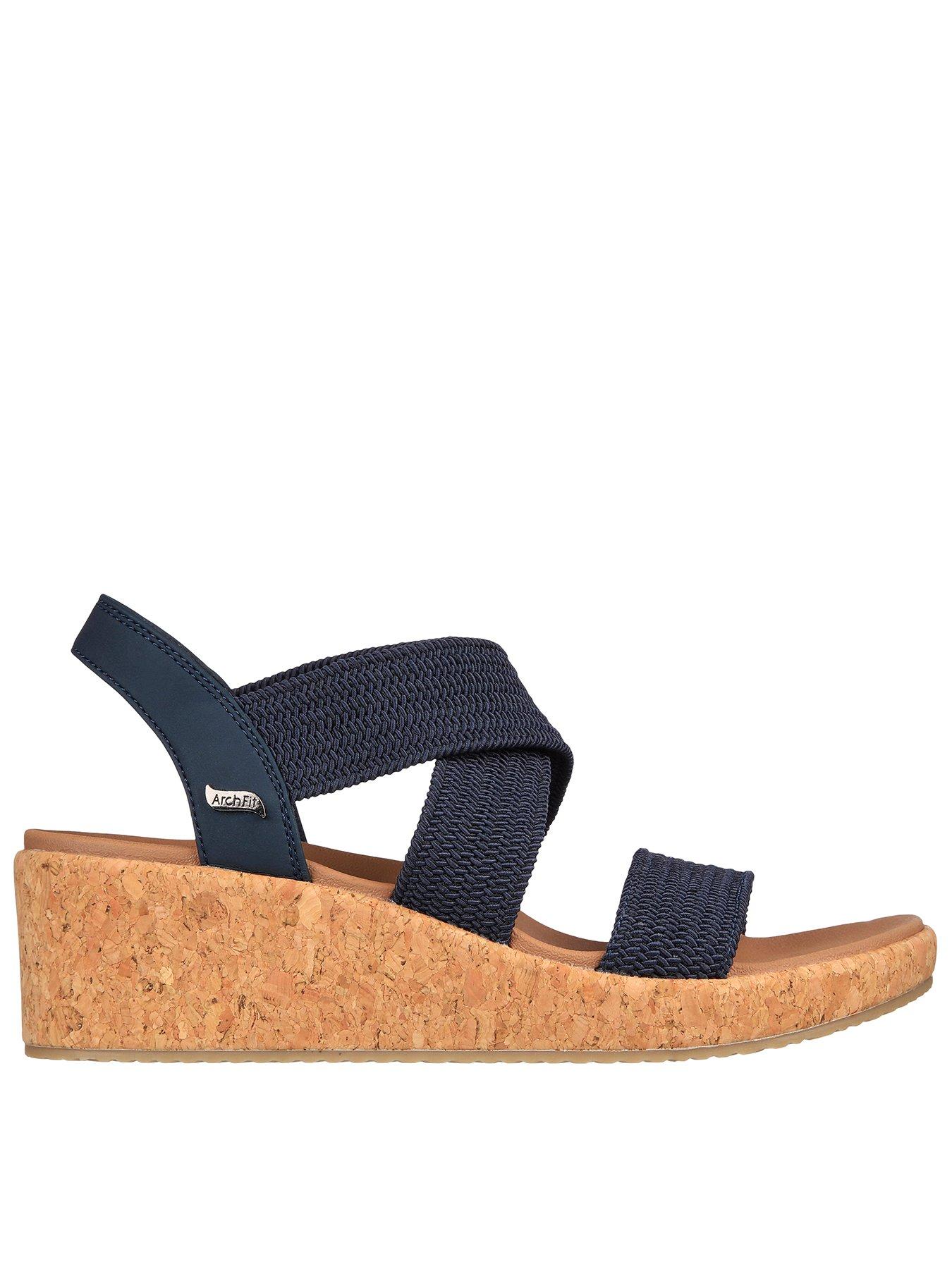undefined Arch Fit Beverlee Stretch Raffia Cross Band Sling Back Wedge Sandal - Navy Texture