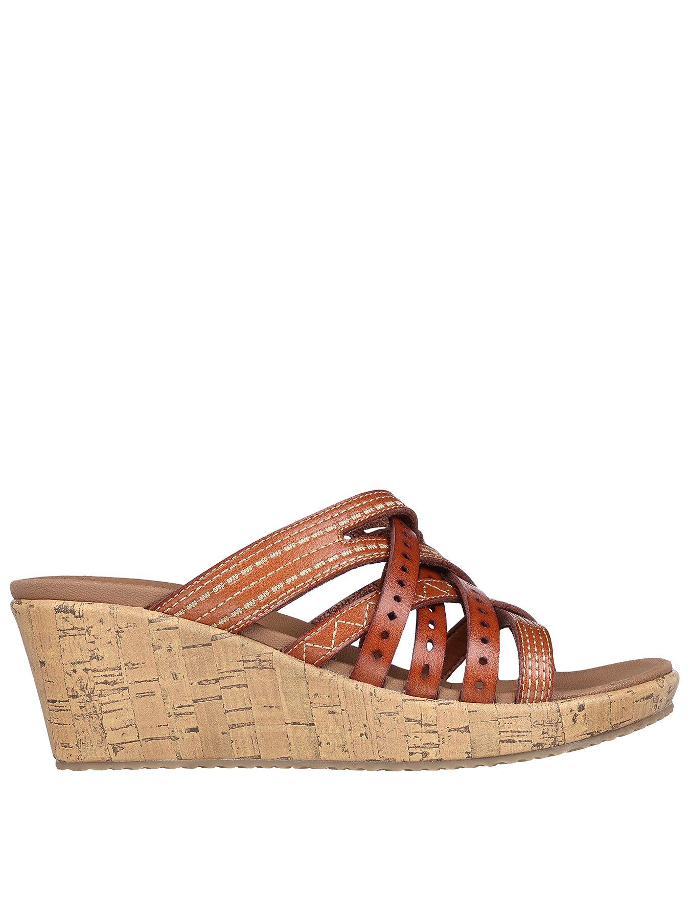 Skechers Beverlee Embroidered Multi Strap Wedge Sandal Luggage Tan Very