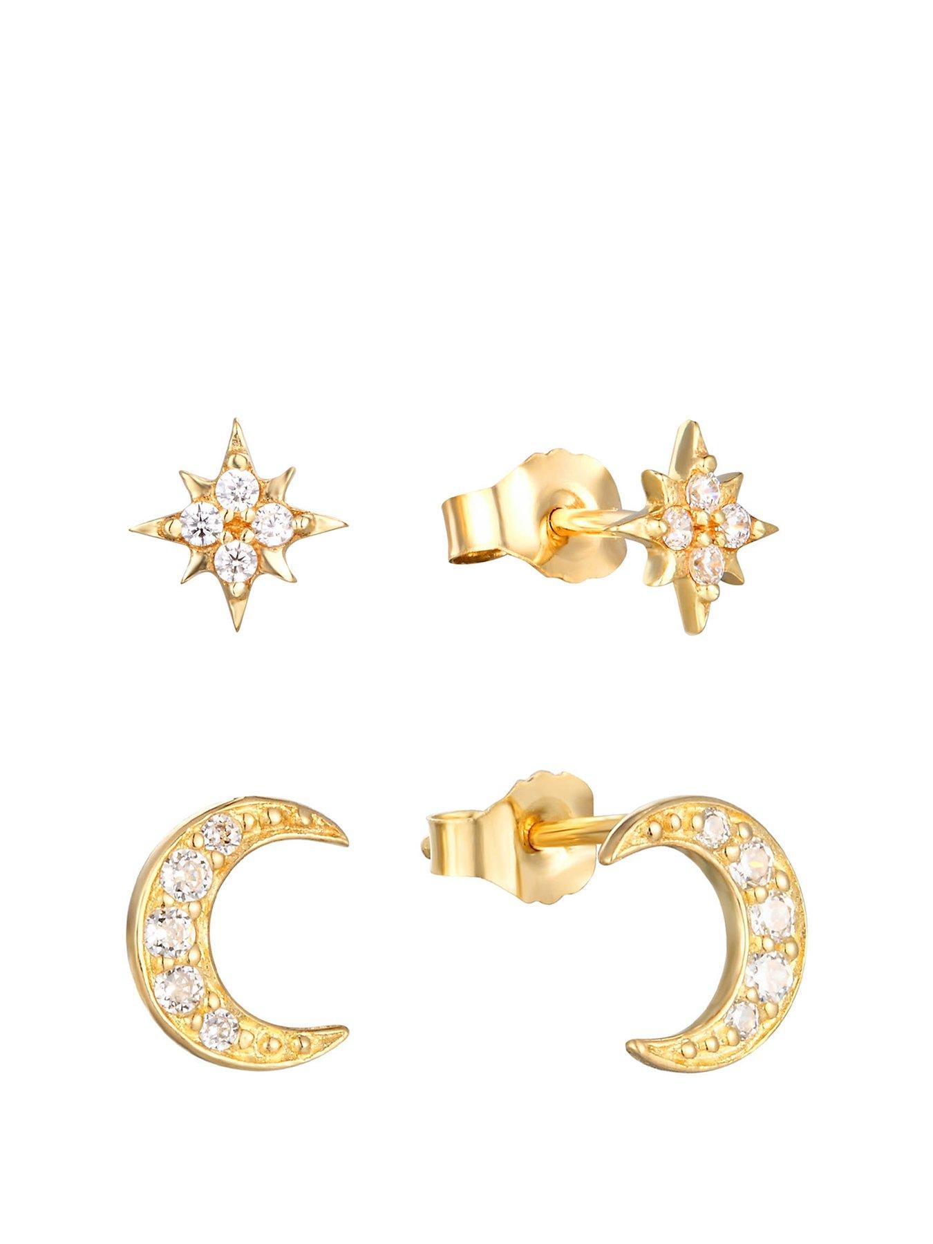 Product photograph of Love Gold 9ct Gold Set Of Two Star And Moon Stud Stacking Earrings from very.co.uk