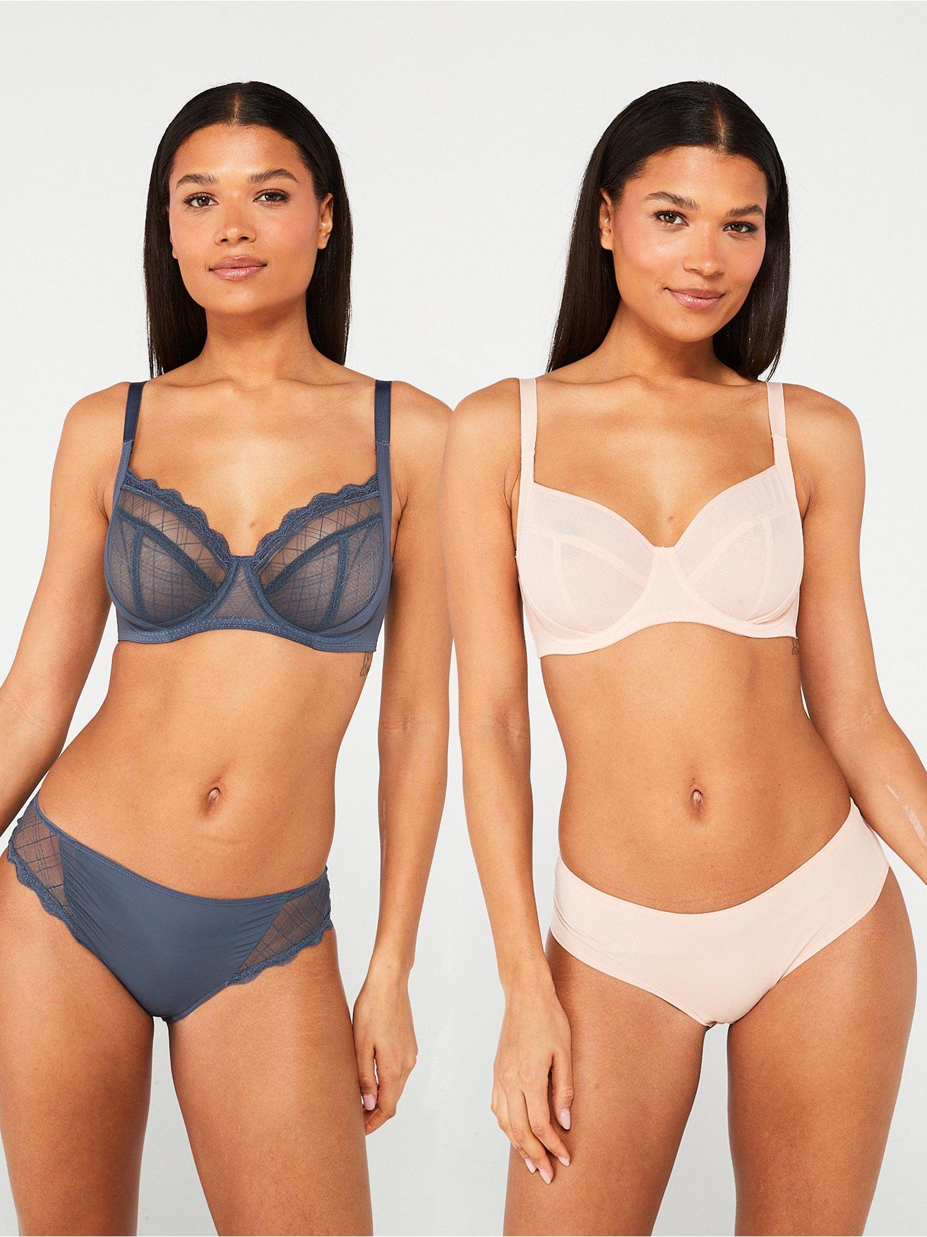 undefined Imani 2 Pack Non Padded Wired Bra - Grey/Beige