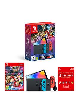 Nintendo Switch Oled Oled Console Neon Blue/Neon Red + Mario Kart 8 Deluxe Bundle + 3 Months Nintendo Switch Online - Oled Switch With Free Mario Kart & 3 Month Online Membership