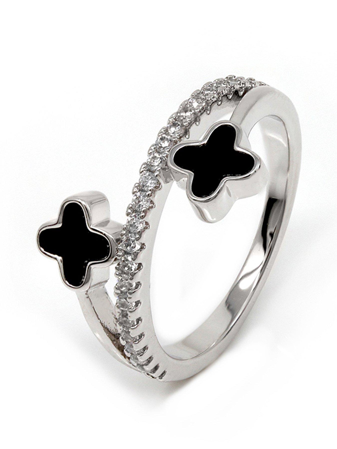 Product photograph of Say It With Luck Ring - Silver Black from very.co.uk