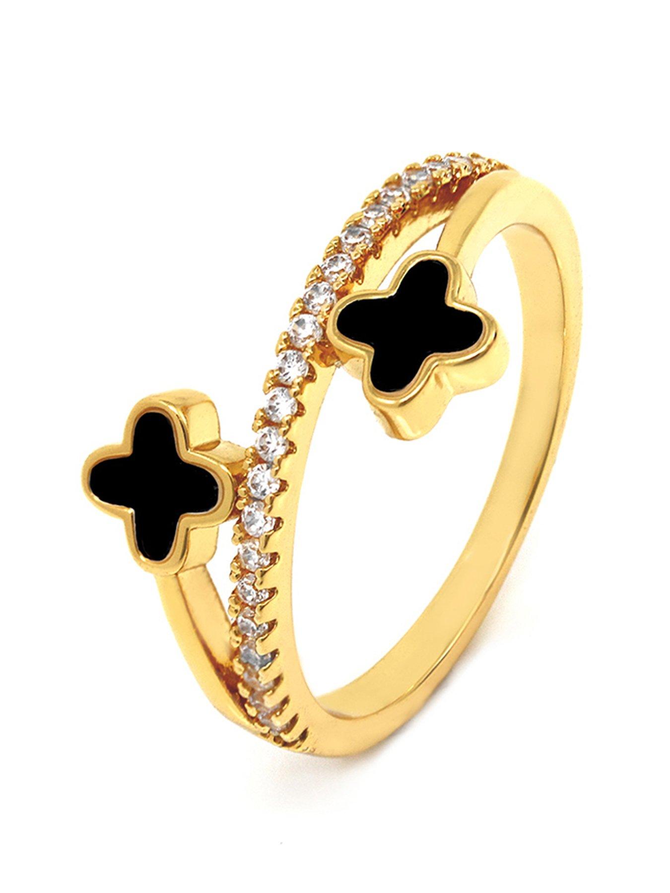 Product photograph of Say It With Luck Ring - Gold Black from very.co.uk