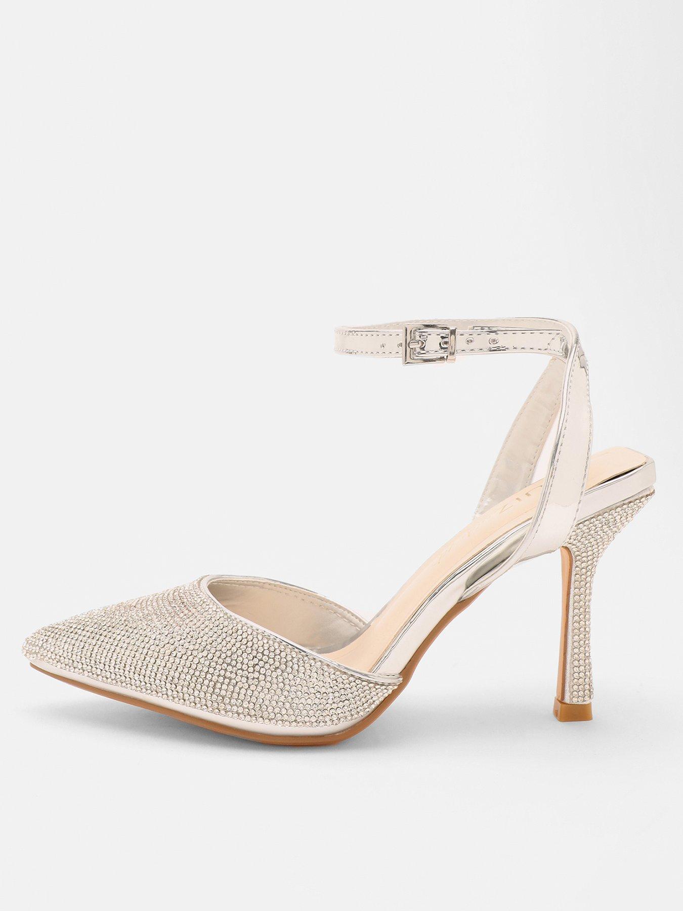 Quiz silver hot sale diamante heels