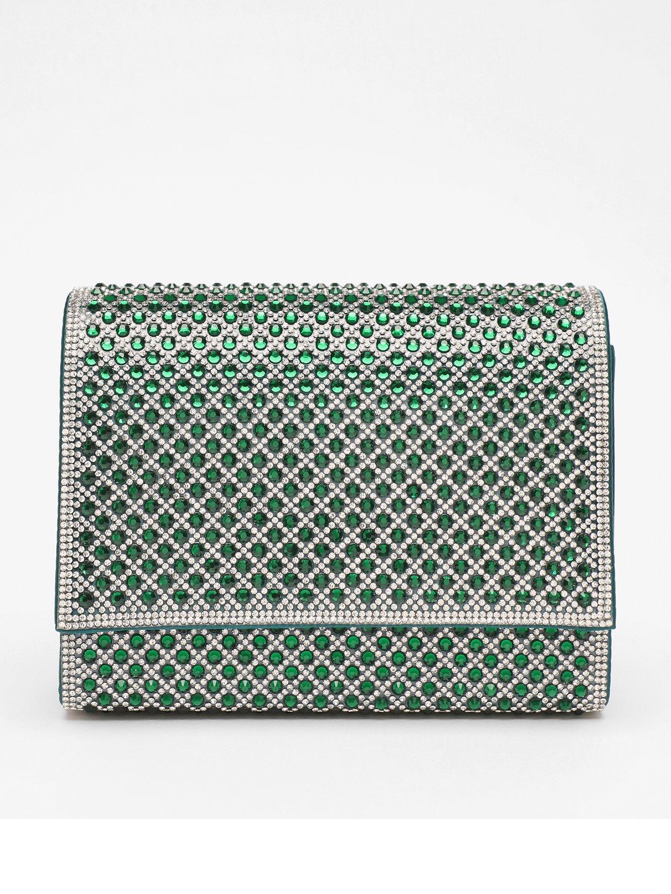 Green embellished hot sale clutch bag