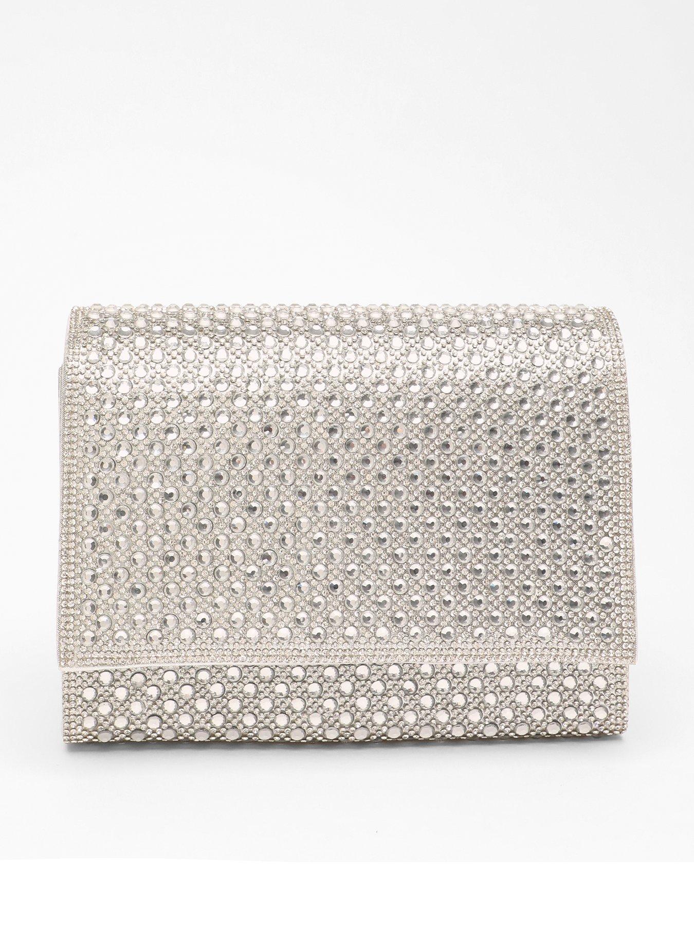 Quiz Silver Diamante Embellished Clutch Bag very