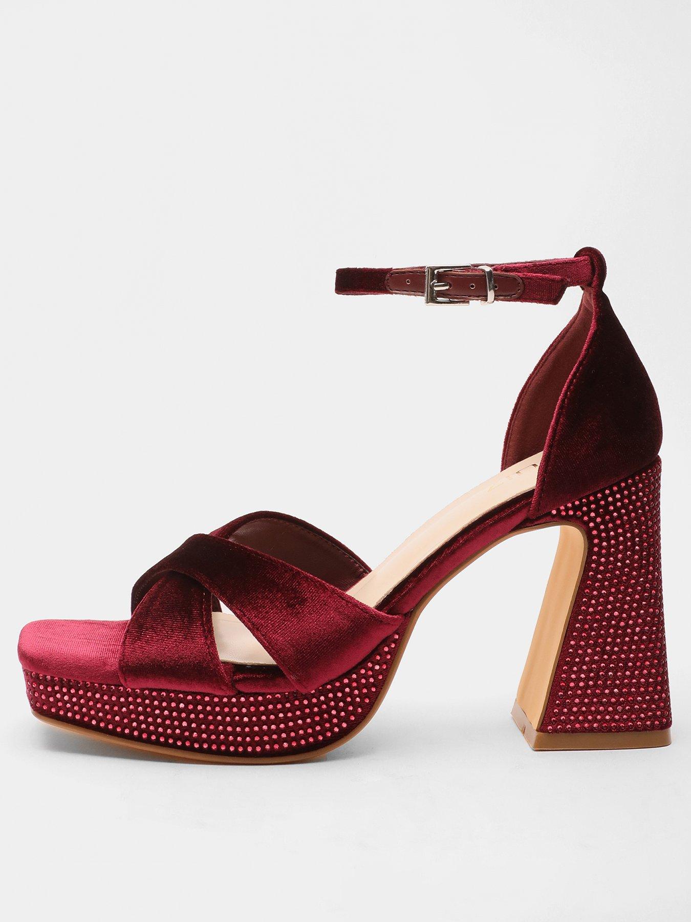 Quiz Berry Velvet Diamante Platform Heels Very