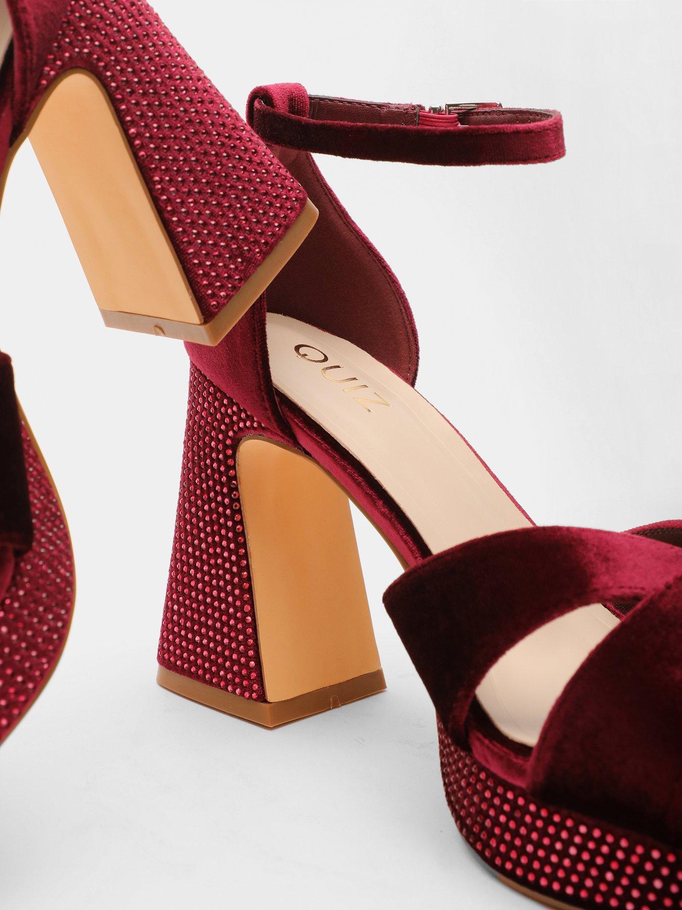 Berry Velvet Diamante Platform Heels