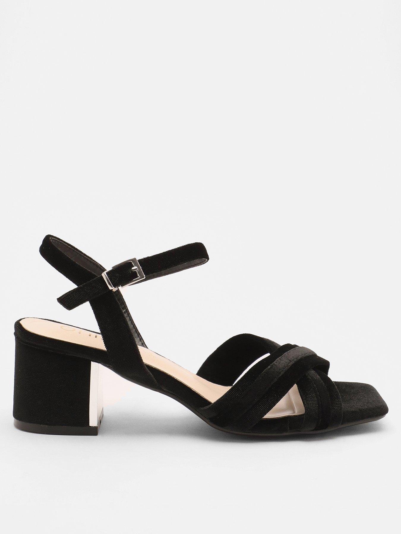 Quiz Wide Fit Black Block Heeled Sandals | Very.co.uk