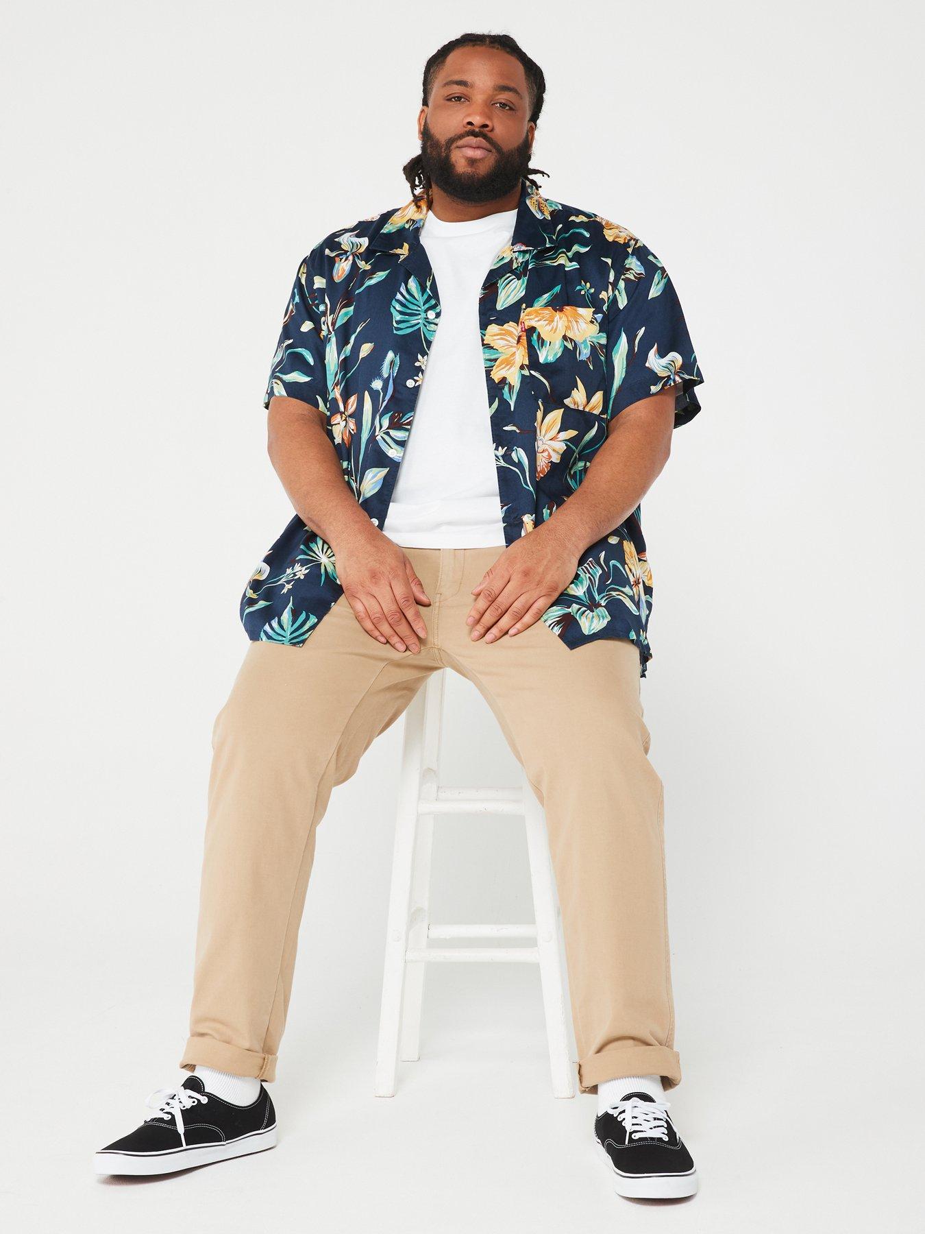 Big Tall Short Sleeve Hawaiian Resort Shirt Navy