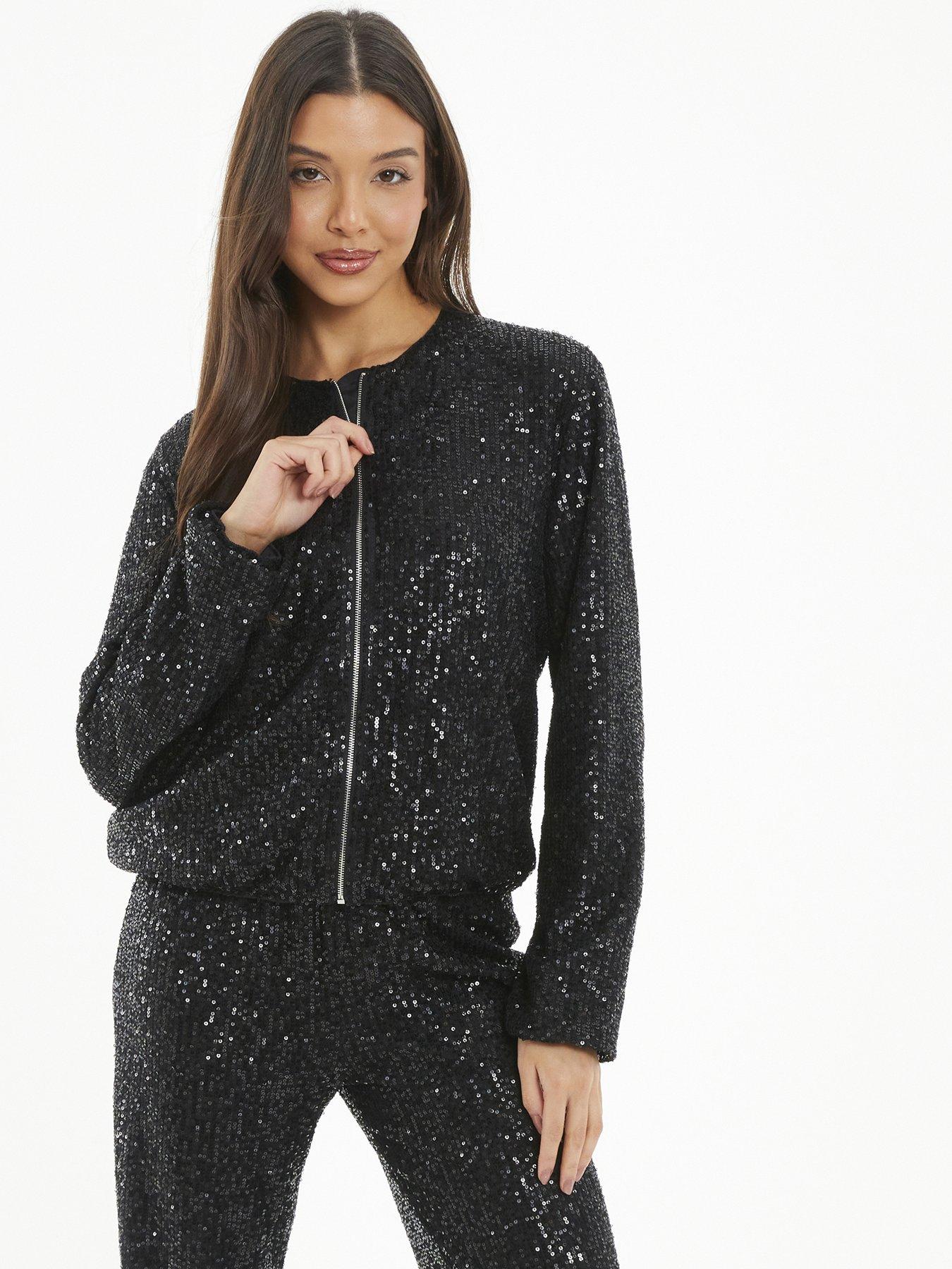 Black sequin bomber clearance jacket