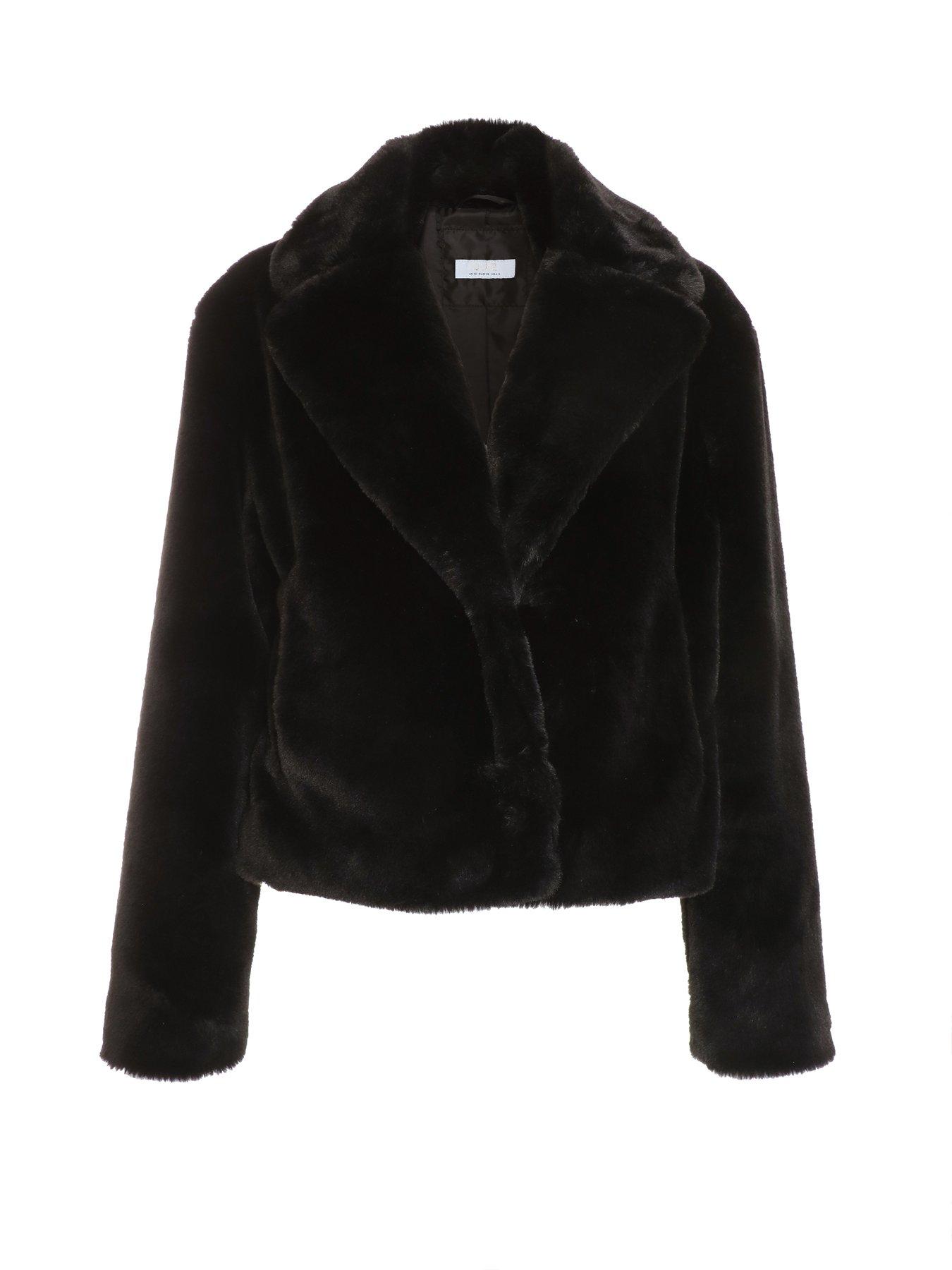 Quiz Black Short Faux Fur Collar Jacket