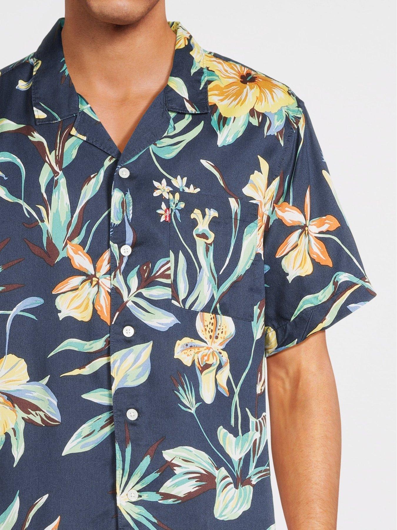 Short Sleeve Regular Fit Hawaiian Resort Shirt Navy